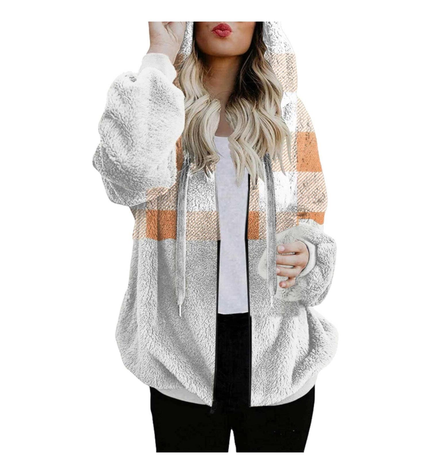 Hanxiulin Oversize Winter Coat & Plush Hoodie Jacket for Women - Warm Long and Perfect for Hiking | XL Orange - Buy Online on GoSupps.com
