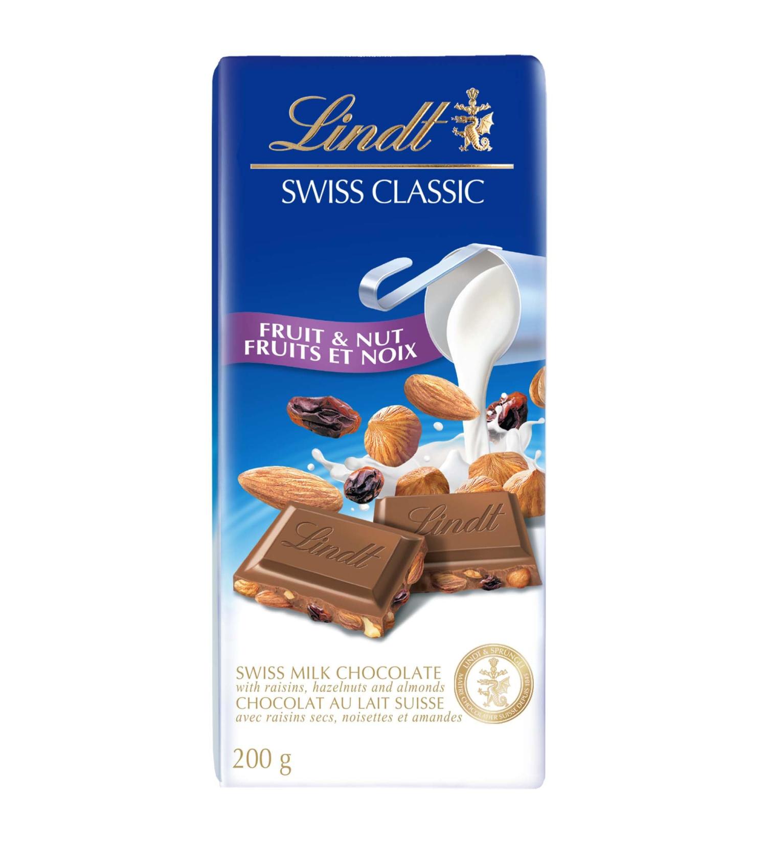 Lindt SWISS CLASSIC Fruit & Nut Milk Chocolate Bar 200g Perfect Chocolate Gift Lindt Chocolate Gift Christmas Candy Christmas Chocolate - Buy Online on GoSupps.com