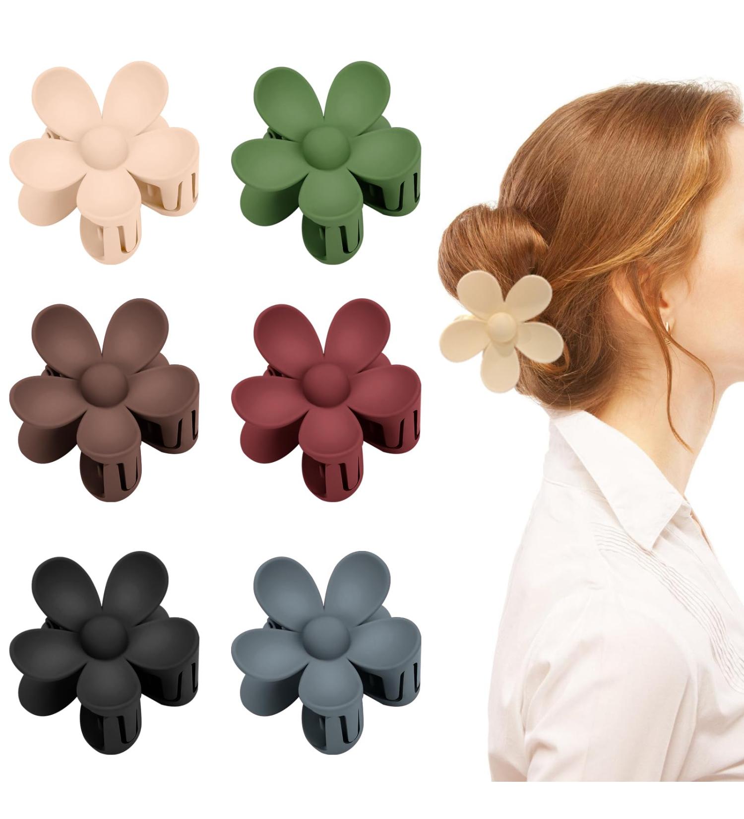 6 Large Flower Hair Clips - Cute Acrylic Hair Clamps for Women & Girls - Slipproof Plastic Hair Clips in 6 Colors - Buy Online on GoSupps.com