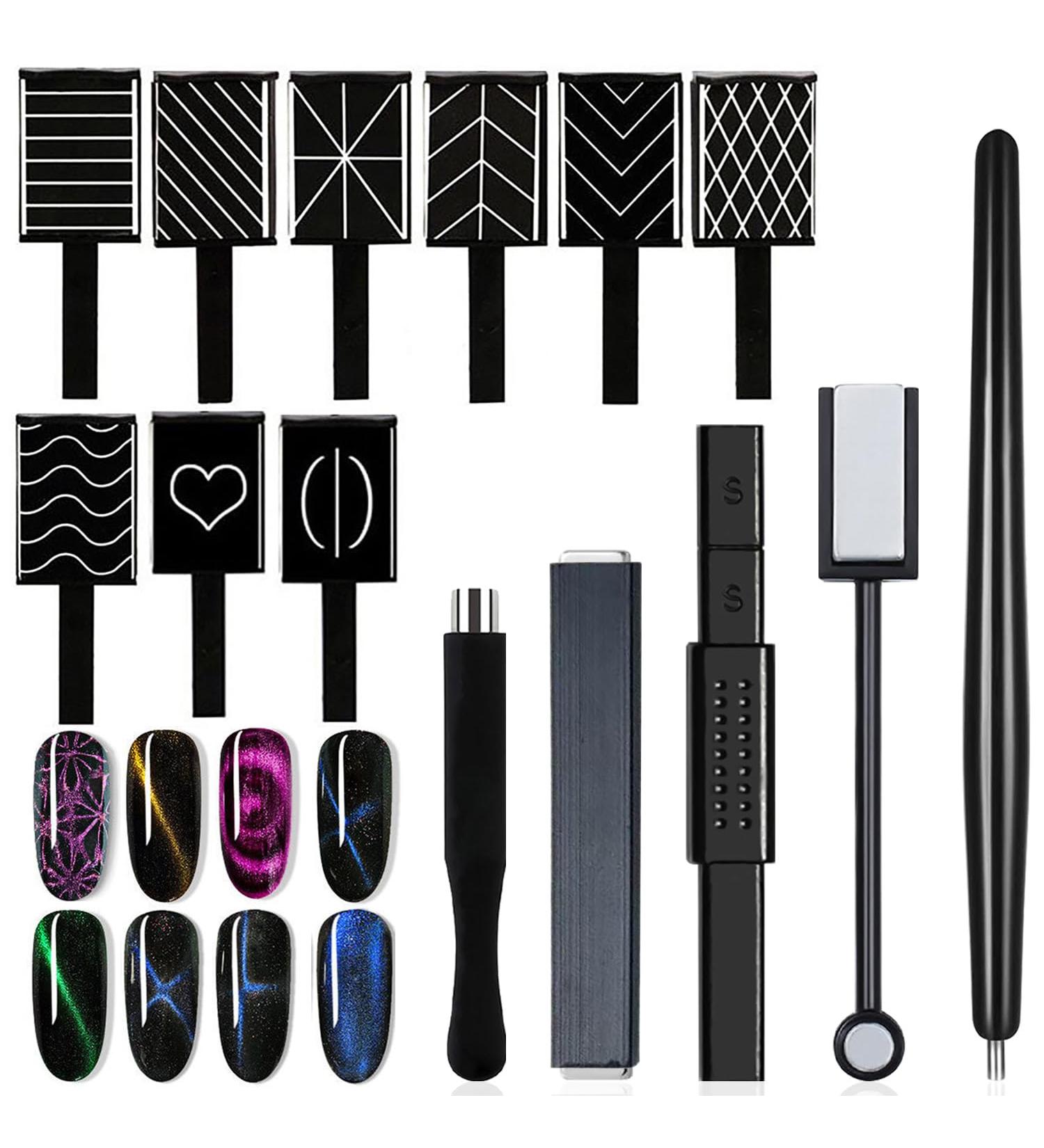 DANNEASY 14pcs Cat Eye Nail Magnet Gel Polish Set | Magnetic Wand & Double-Head Nail Art Tools for Stunning Nail Designs - Buy Online on GoSupps.com