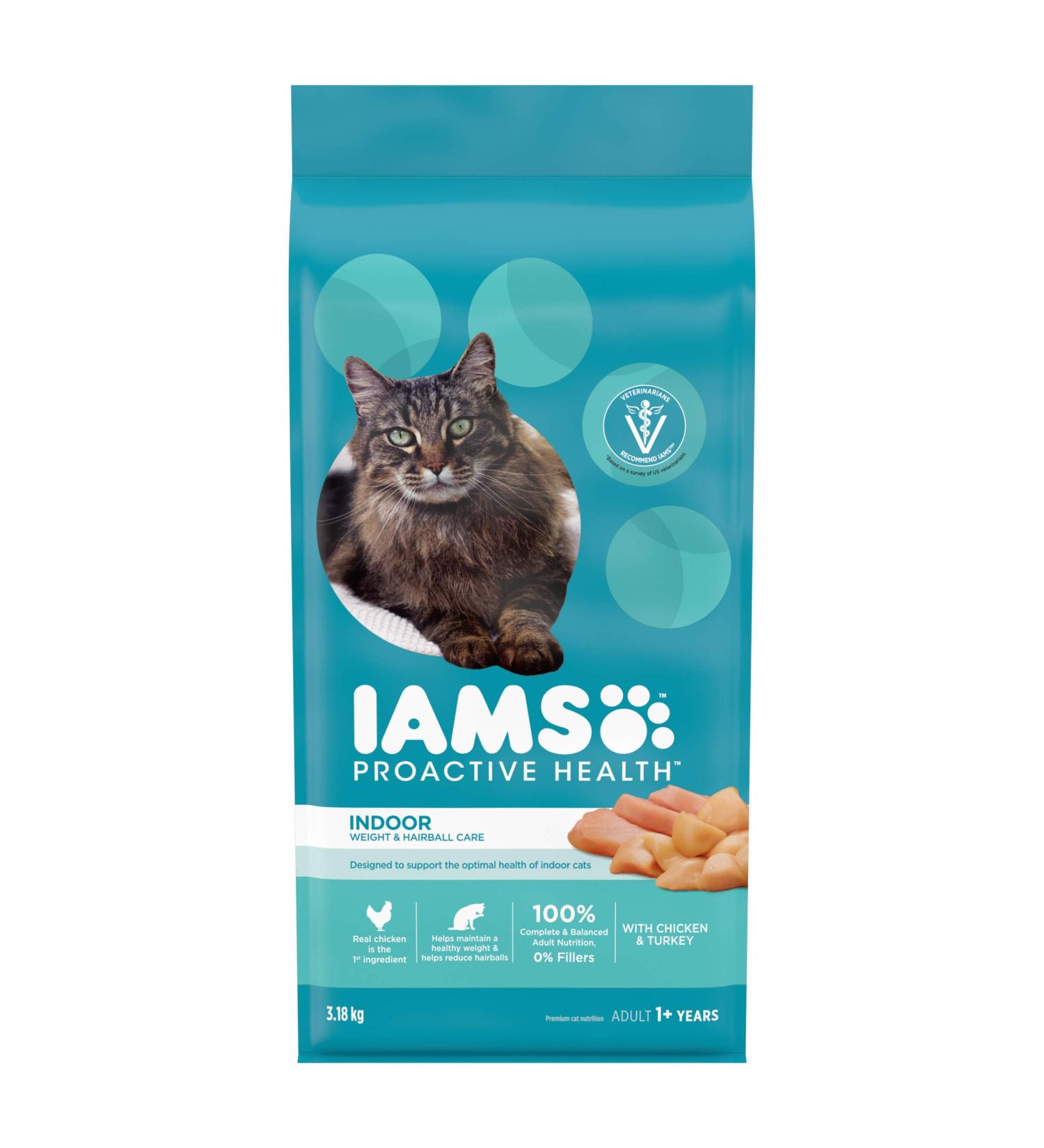 IAMS Proactive Health Dry Cat Food Adult - Indoor Weight & Hairball Care - Chicken & Turkey 3.18kg Bag 3.18 kg (Pack of 1) Dry Cat Food - Buy Online on GoSupps.com
