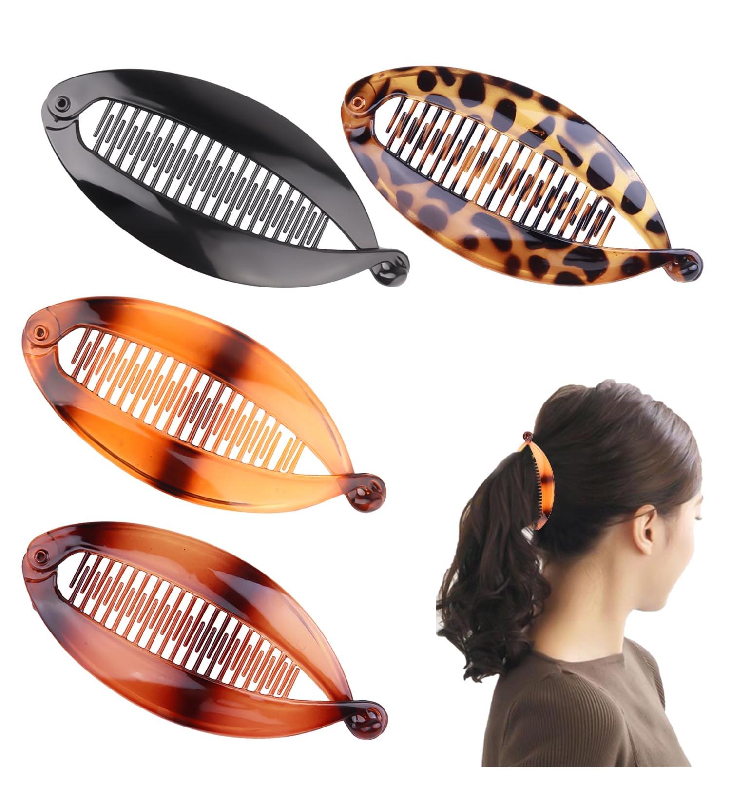 4 Pieces Fishtail Hair Clips Large Banana Hair Clips Stretchable Banana Hair Clips Colorful Hair Clips Ponytail Hair Clips Hair Accessories for Girls and Women - Buy Online on GoSupps.com