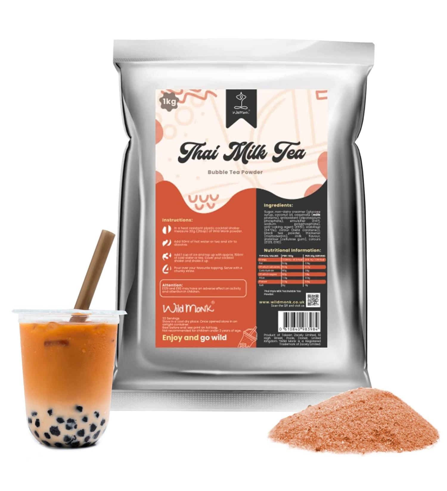 Thai Milk Tea Premium Bubble Tea Powder (1kg / 33 servings) - Make Bubble Tea at Home - Ideal for Frappes Coffee Boba Tea Milkshakes - Gluten Free Halal Certified - Buy Online on GoSupps.com