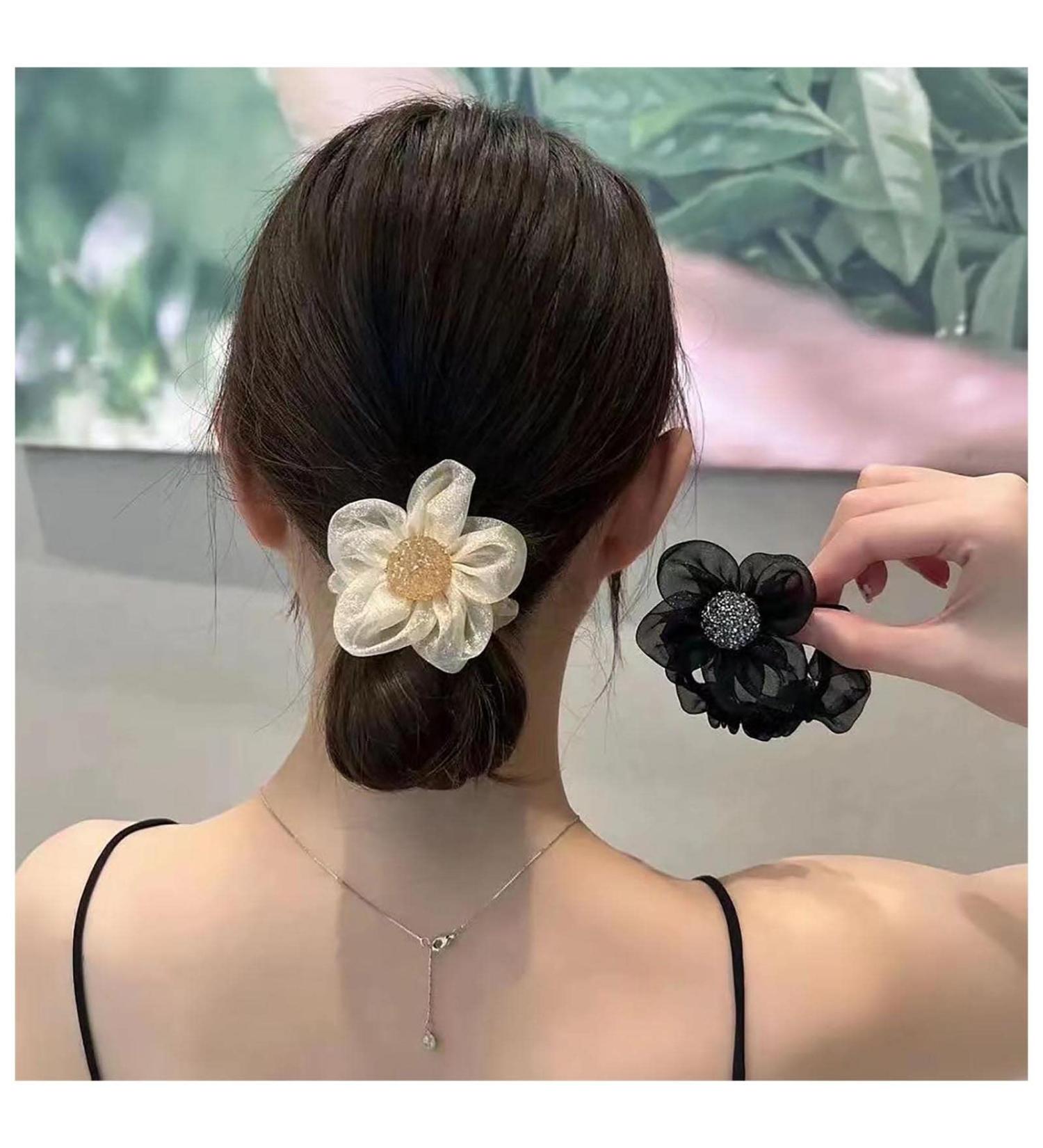 Inilbran Boho Silk Satin Hair Scrunchies Vintage Satin Hair Band Hair Ties French Elastic Hair Tie Ropes Pearl Ponytail Scrunchy Hair Ties Hair Accessories for Women and Girls Headdress Champagne - Buy Online on GoSupps.com
