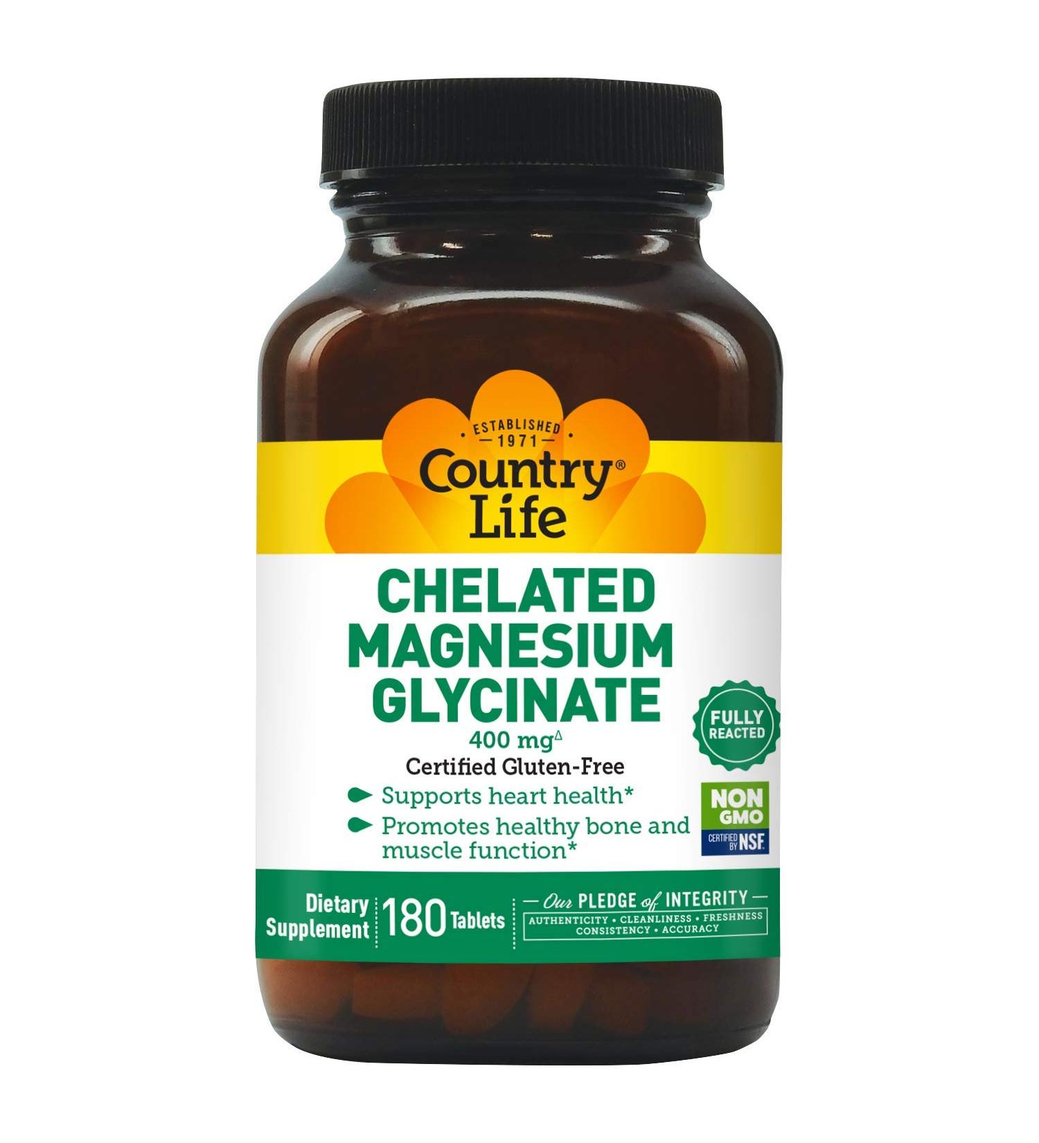 Country Life Chelated Magnesium Glycinate 400mg - 180 Tablets for Optimal Health - Buy Online on GoSupps.com