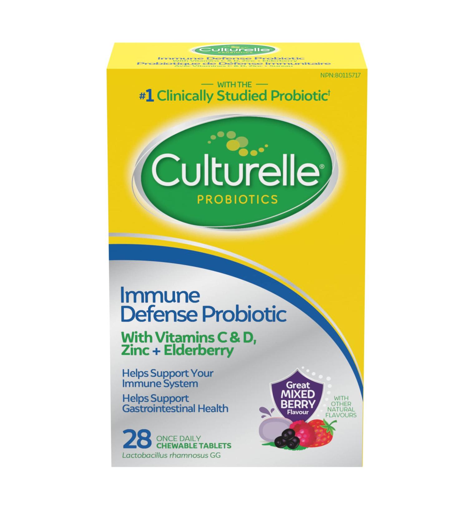 Culturelle Immune Defense Probiotic + Elderberry Vitamin C and Zinc Immune Support for Adults Mixed Berry Chewables 28 Count - Buy Online on GoSupps.com