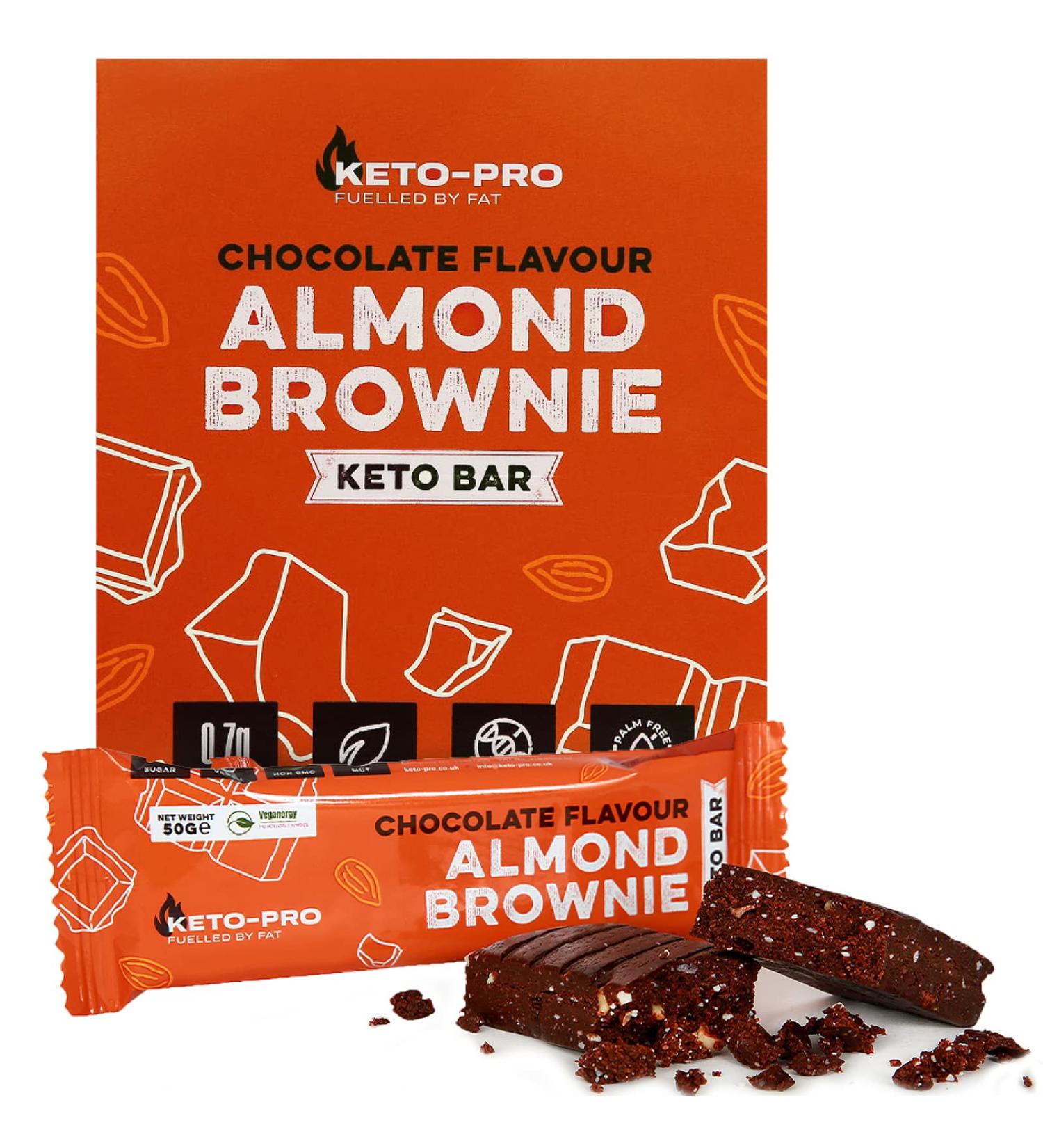 Keto-Pro Chocolate Almond Brownie Keto Bars (12 x 50g) | Low Carb, 2g Net Carbs | High Protein Snack - Buy Online on GoSupps.com