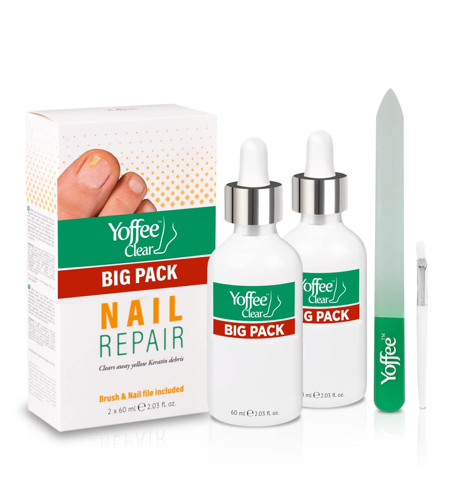 Yoffee Clear Nail Care Kit - 2 x 60ml Bottles, Fungal Nail Treatment with Argan Oil & Tea Tree Oil - Antibacterial, Antiseptic, Antifungal - Made in Spain - Buy Online on GoSupps.com