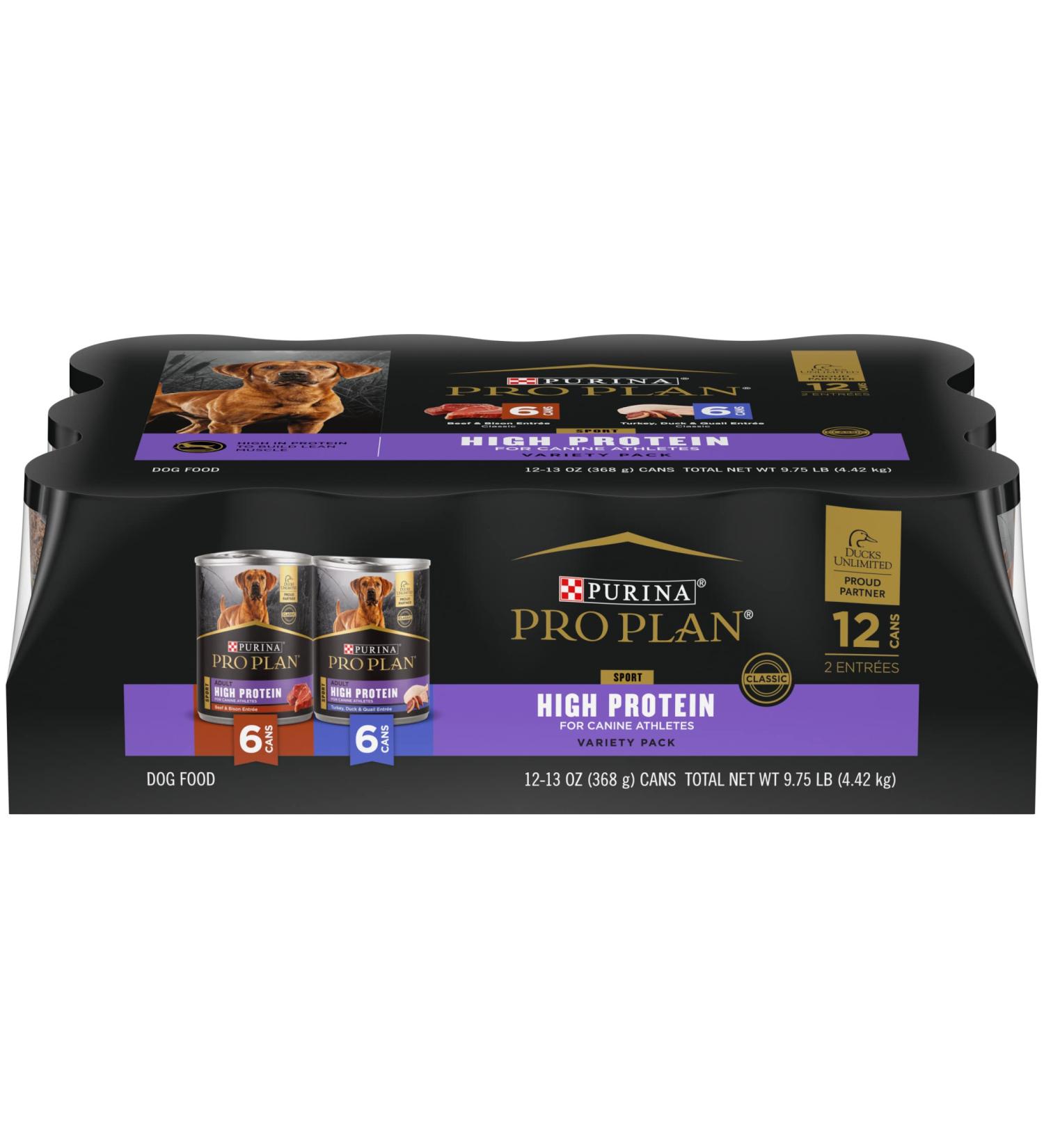 Purina Pro Plan Sport High Protein Wet Dog Food Variety Pack - Beef, Bison, Turkey, Duck, Quail - 12 Count - Buy Online on GoSupps.com
