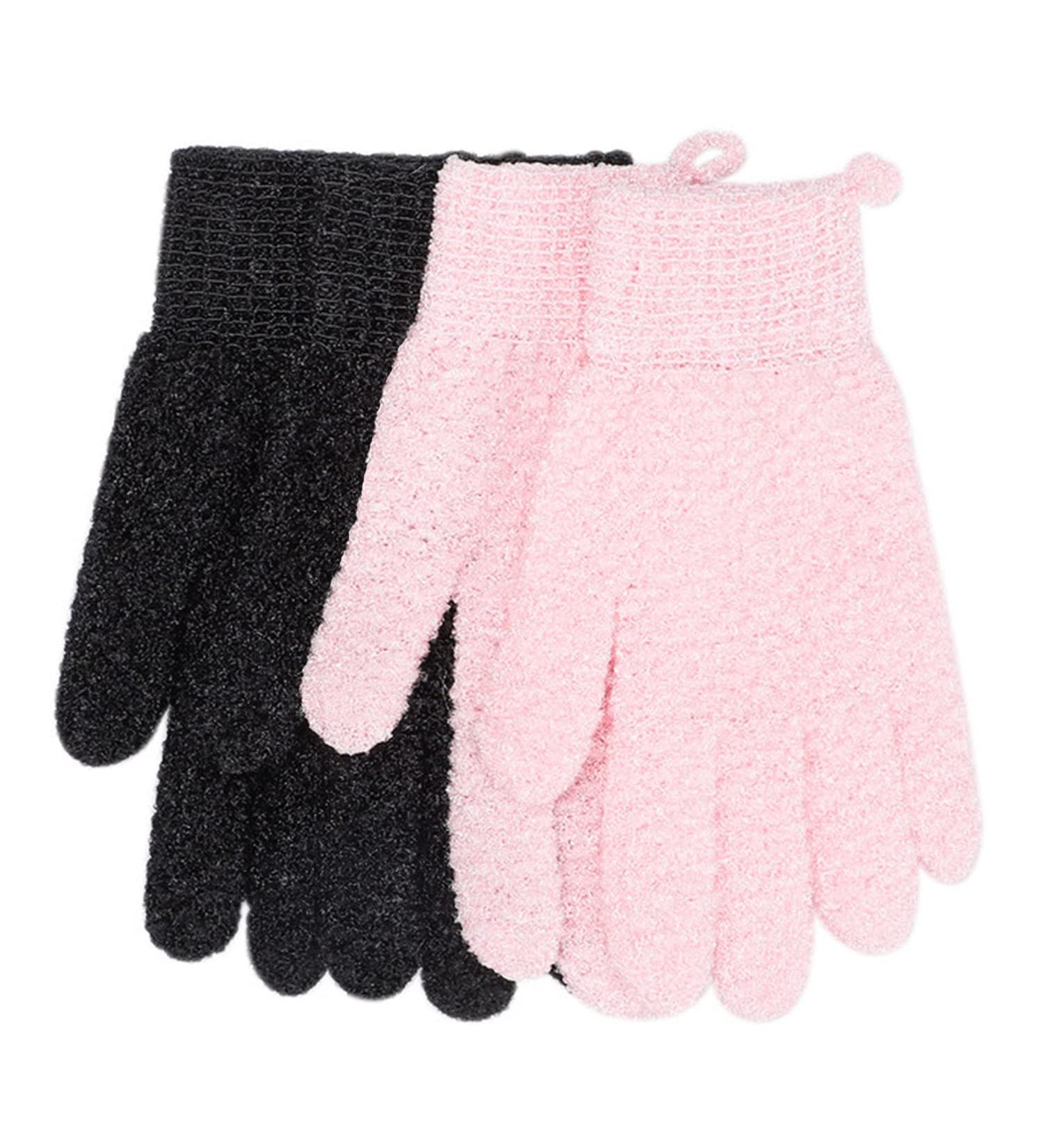 Peeling Gloves for Body & Face - Double-Sided Microfiber Dead Skin Remover | Natural Luffa Waves (Pink & Black) - Shop Now! - Buy Online on GoSupps.com