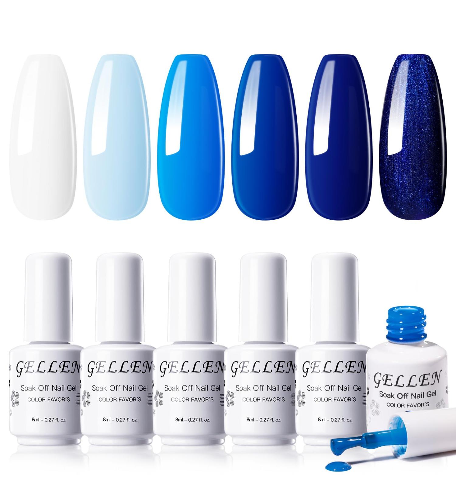 Gellen Gel Nail Polish Set 6 Vibrant Shades of White Royal Blue Dark Blue Navy Blue Gel Polish Kit Long Lasting Soak off UV LED Cured Manicure Gel Nail Set Gel Nail Polish Kit for Home DIY Salon Use Blue Blues - Buy Online on GoSupps.com