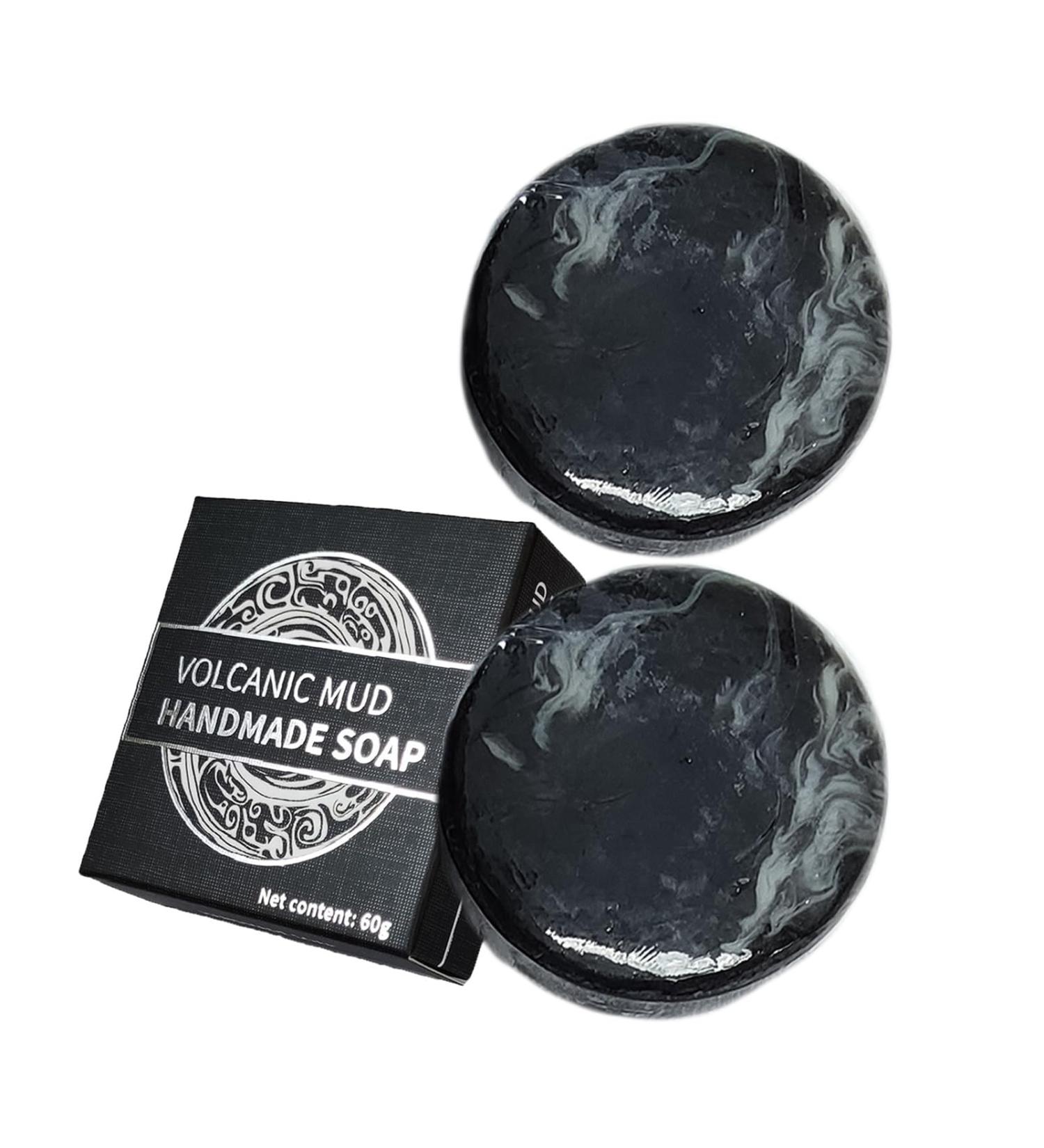 Volcanic Mud Handmade Soap - Natural Face Scrub & Black Soap Bar for Men & Women (2Pcs x 60g) - International Shipping Available - Buy Online on GoSupps.com