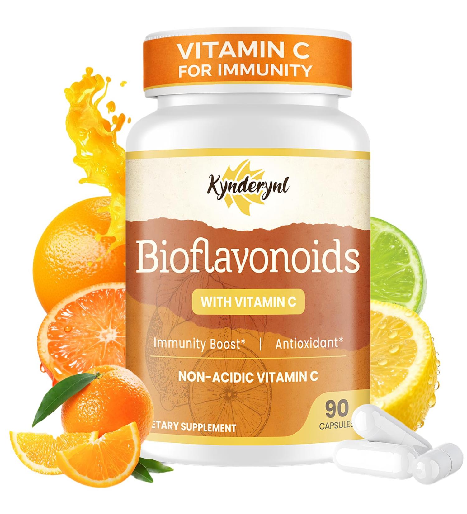 Vitamin C with Bioflavonoids Supplement for Immunity* & Antioxidant & Skin - Blend of VIT C 1000mg and Citrus Bioflavonoids 1100mg, Non-Acidic Acerola Cherry Vitamin C, Vegan, 90 Capsules 90 Count (Pack of 1) - Buy Online on GoSupps.com