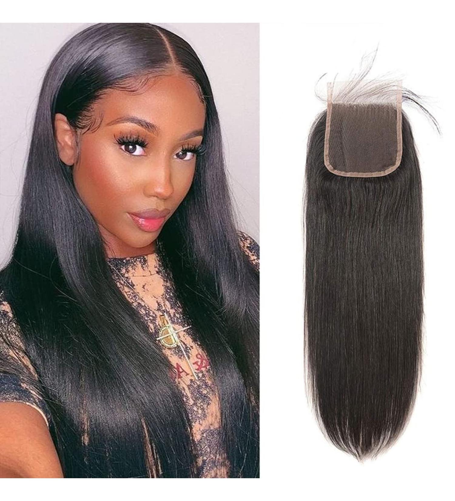 Human Hair Closure Straight Lace Closure Free Part 100% Unprocessed Brazilian Virgin Human Hair 4x4 Lace Closure with Baby Hair Bleached Knots Natural Black Color 16 inch - Buy Online on GoSupps.com