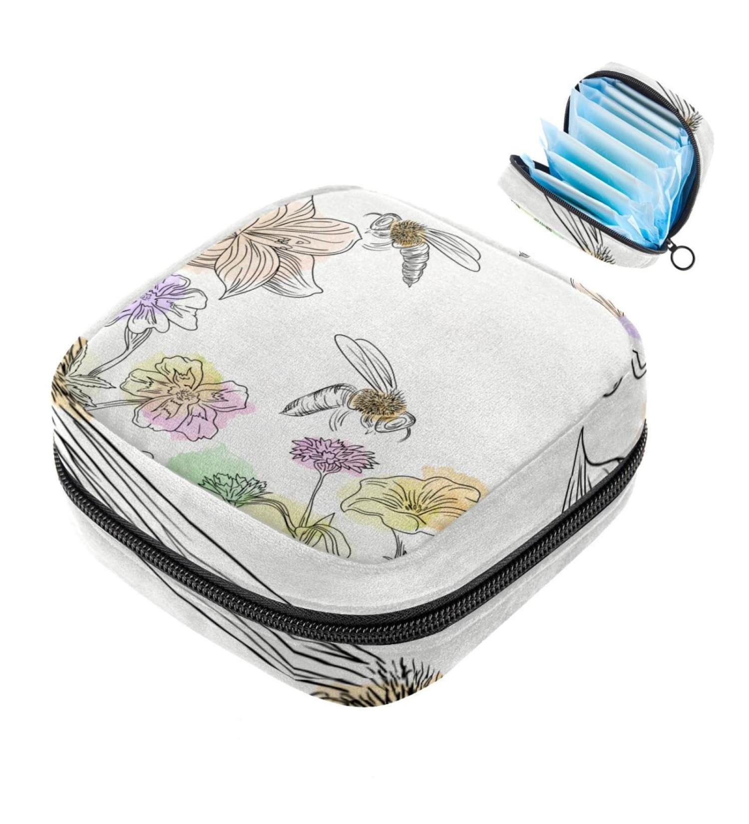 Multicolored Storage Bags for Women's Bandages & Menstrual Products - Hand-Drawn Bees & Flowers | Portable Organizer for School & Office - Buy Online on GoSupps.com