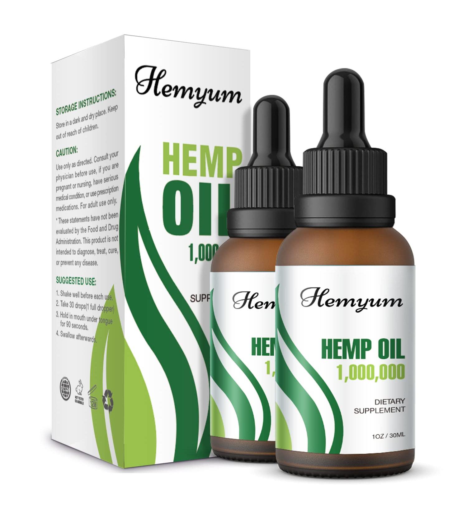 Organic Hemp Oil by Hemyum - 1,000,000 Maximum Strength - Anxiety & Stress Relief - Calming, Relaxation, Sleep Aid - Natural Hemp Tincture - Vegan, Non-GMO - Made in USA - 2-Pack 1 Fl Oz - Buy Online on GoSupps.com