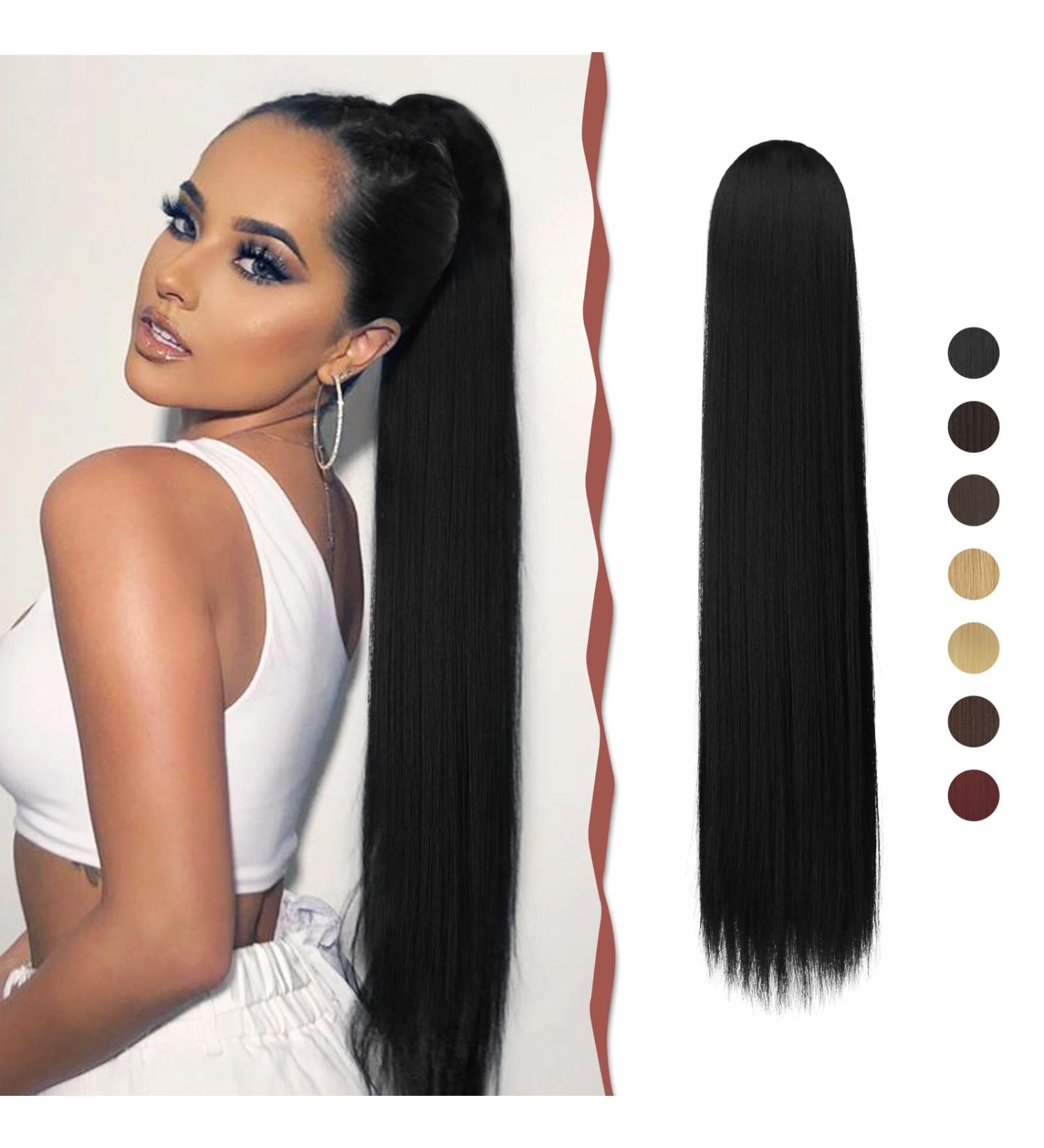 Shop Sofeiyan 60cm Black Ponytail Hair Extension - Natural Soft Synthetic Braid for Women - Long Straight Ponytail with Cord Strain - Buy Online on GoSupps.com