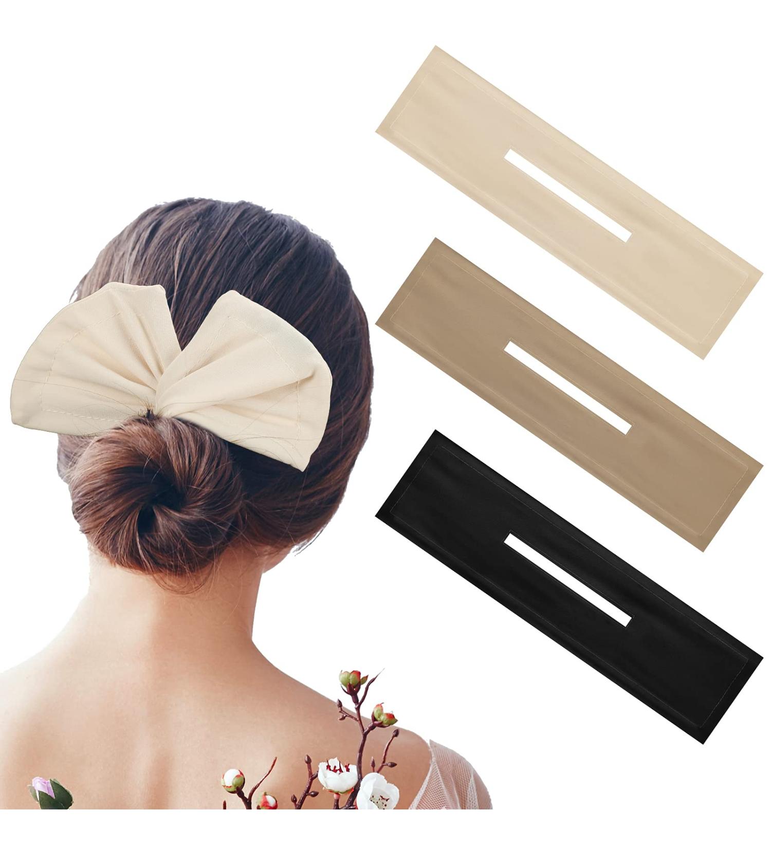 3-Pack Solid Color Hair Bun Maker Set - Flexible French Twist Donut Former for Women and Girls - Black, Beige, and Khaki - Buy Online on GoSupps.com