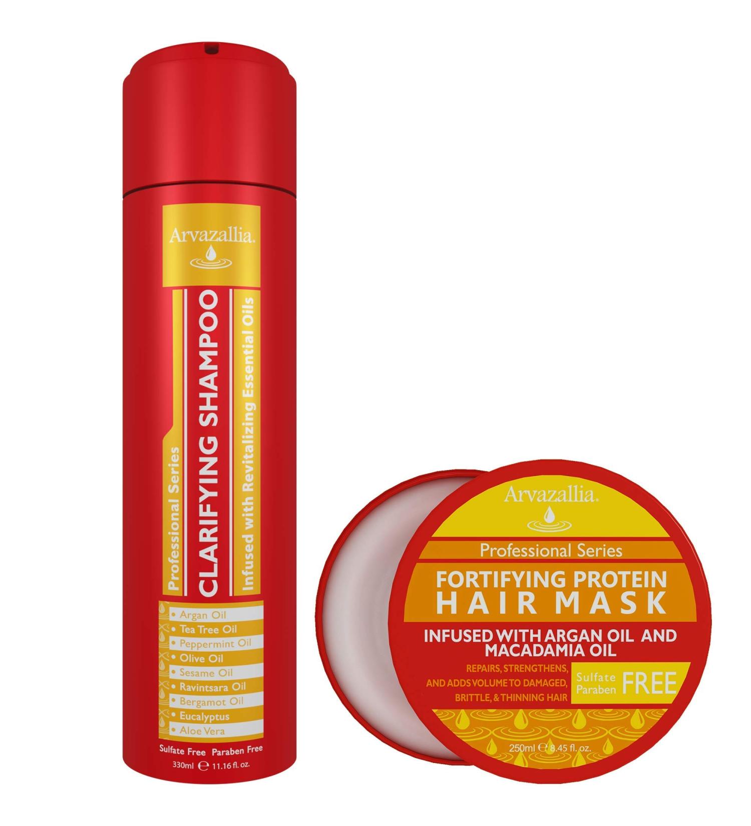 Arvazallia Fortifying Protein Hair Mask & Clarifying Shampoo Bundle - Professional Hair Detox Treatment for Dry/Damaged Hair - Buy Online on GoSupps.com
