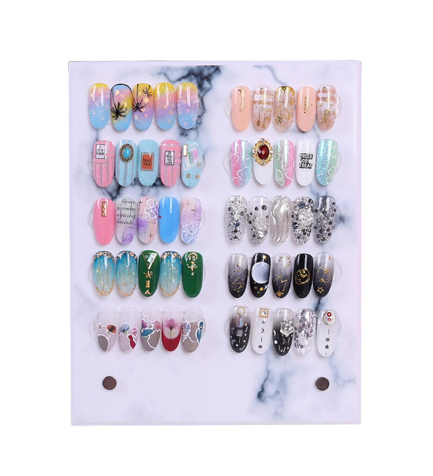 Ruiqas Nail Art Showing Prional Salon Magnetic Marble Nail Art Display False Nail Tips Sample Display Practice 2 acrylic false tip display stand rack magnetic marble nail art display acrylic nail - Buy Online on GoSupps.com