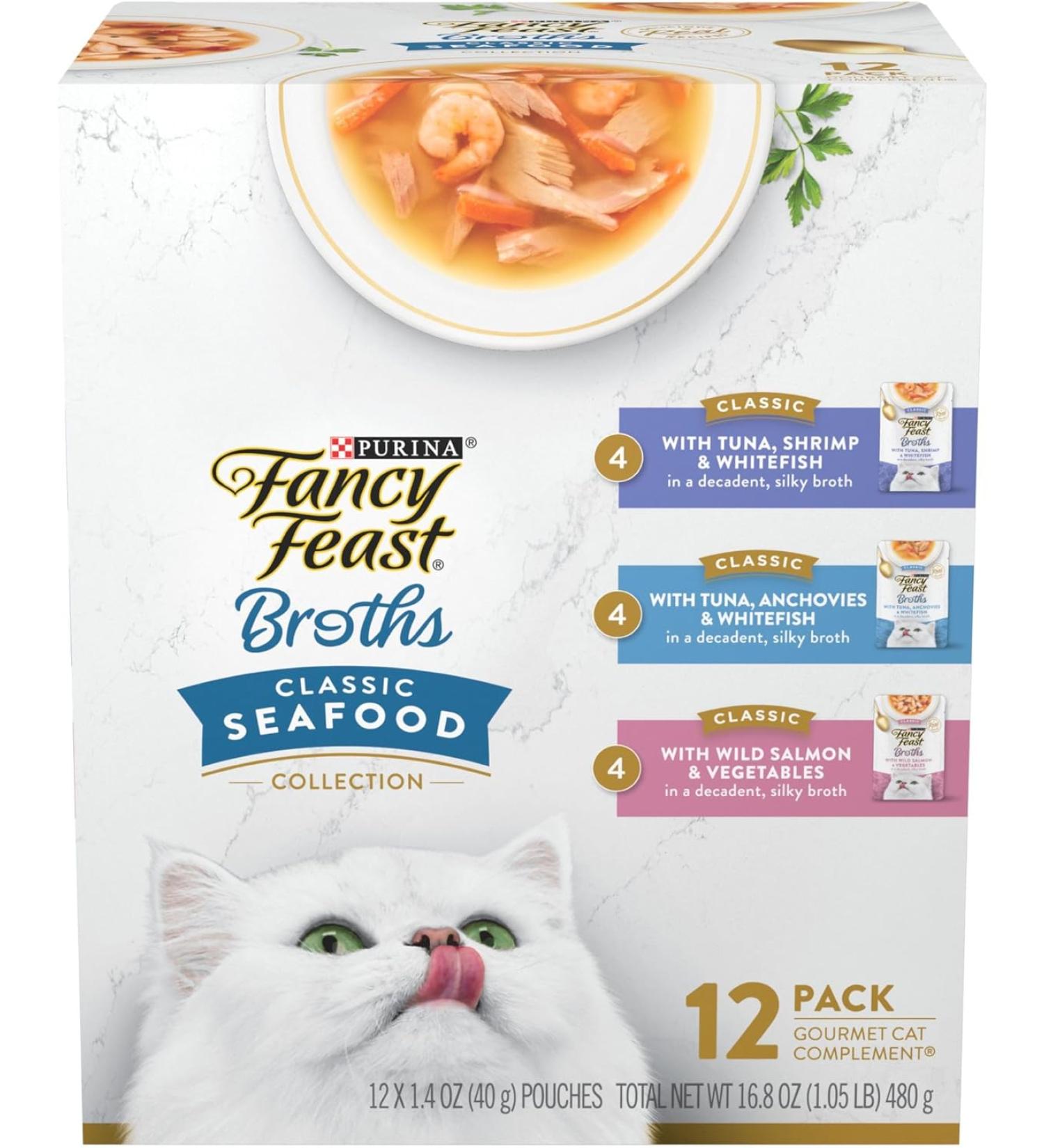 Purina Fancy Feast Broths Classic Collection Variety Pack - 1.4oz, 12 Pack - Buy Online on GoSupps.com
