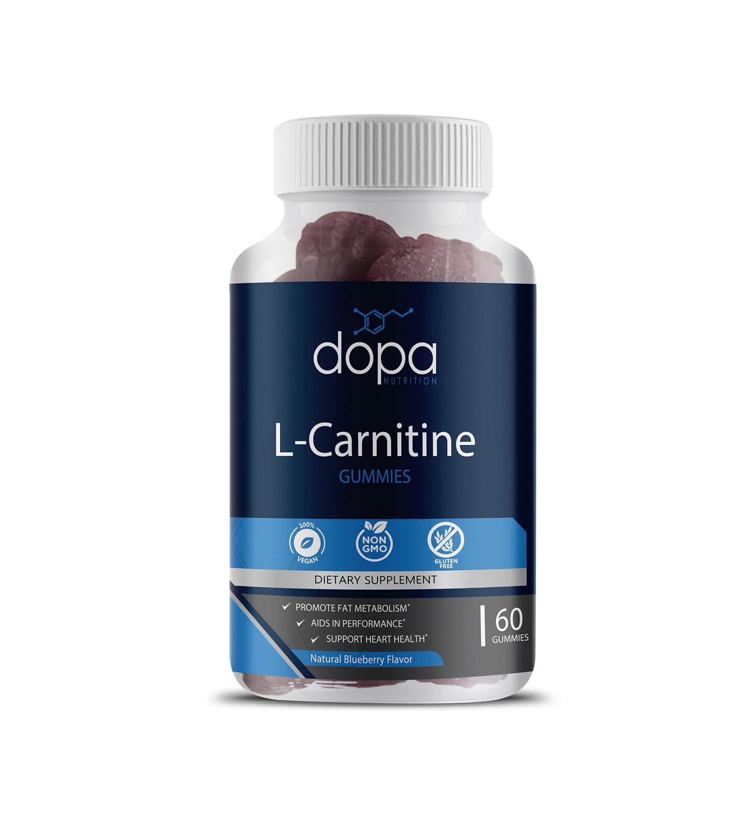 Dopa Nutrition 500mg L-Carnitine Gummies - Pre Workout Supplement for Women and Men - Non-GMO, Vegan & Gluten-Free - Natural Blueberry Flavor - 60 Count - Buy Online on GoSupps.com