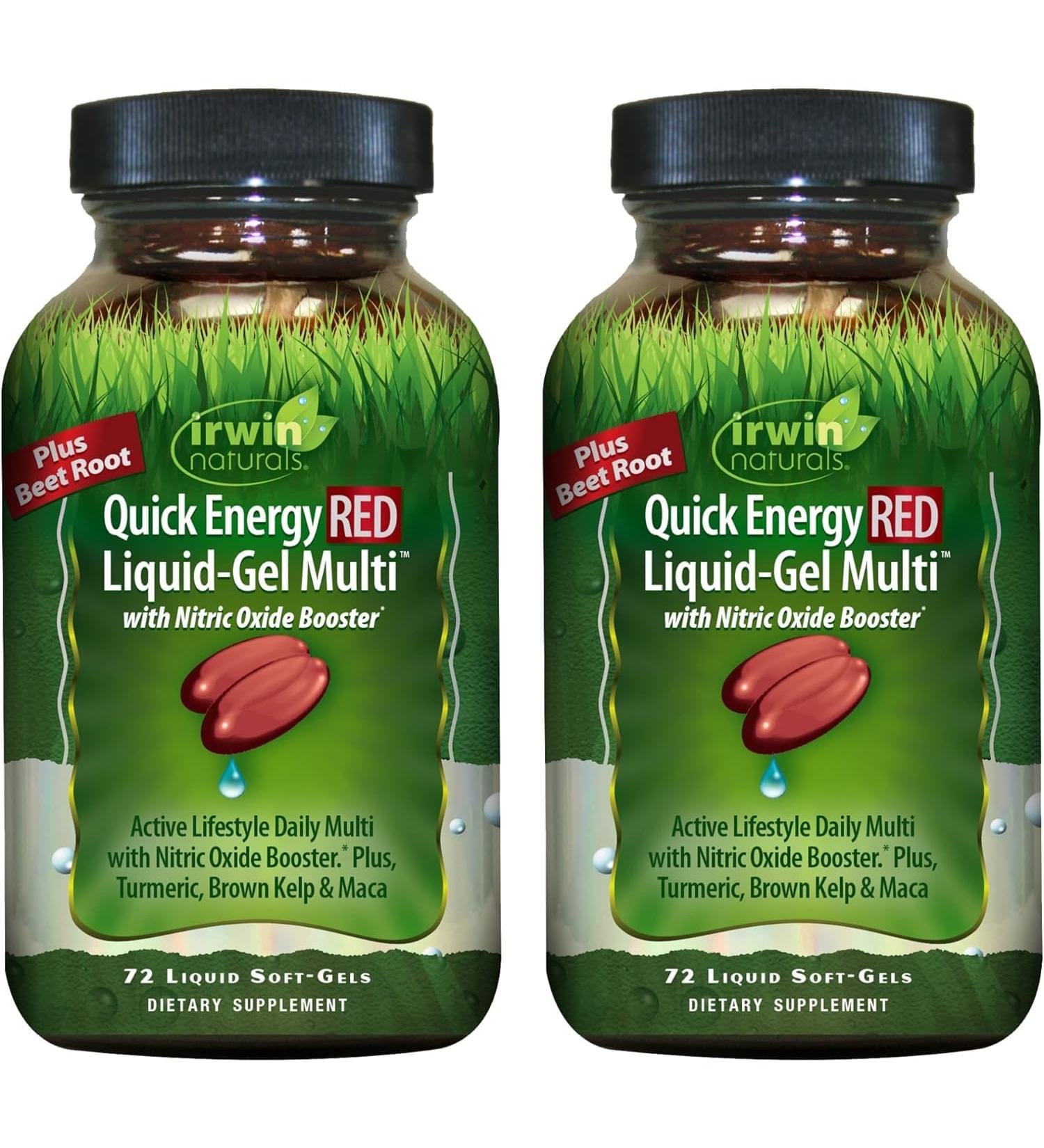 Irwin Naturals Quick Energy RED Liquid-Gel Multi 72 Liquid Soft-Gels Nitric Oxide + Energy Support - 2 Pack - Buy Online on GoSupps.com