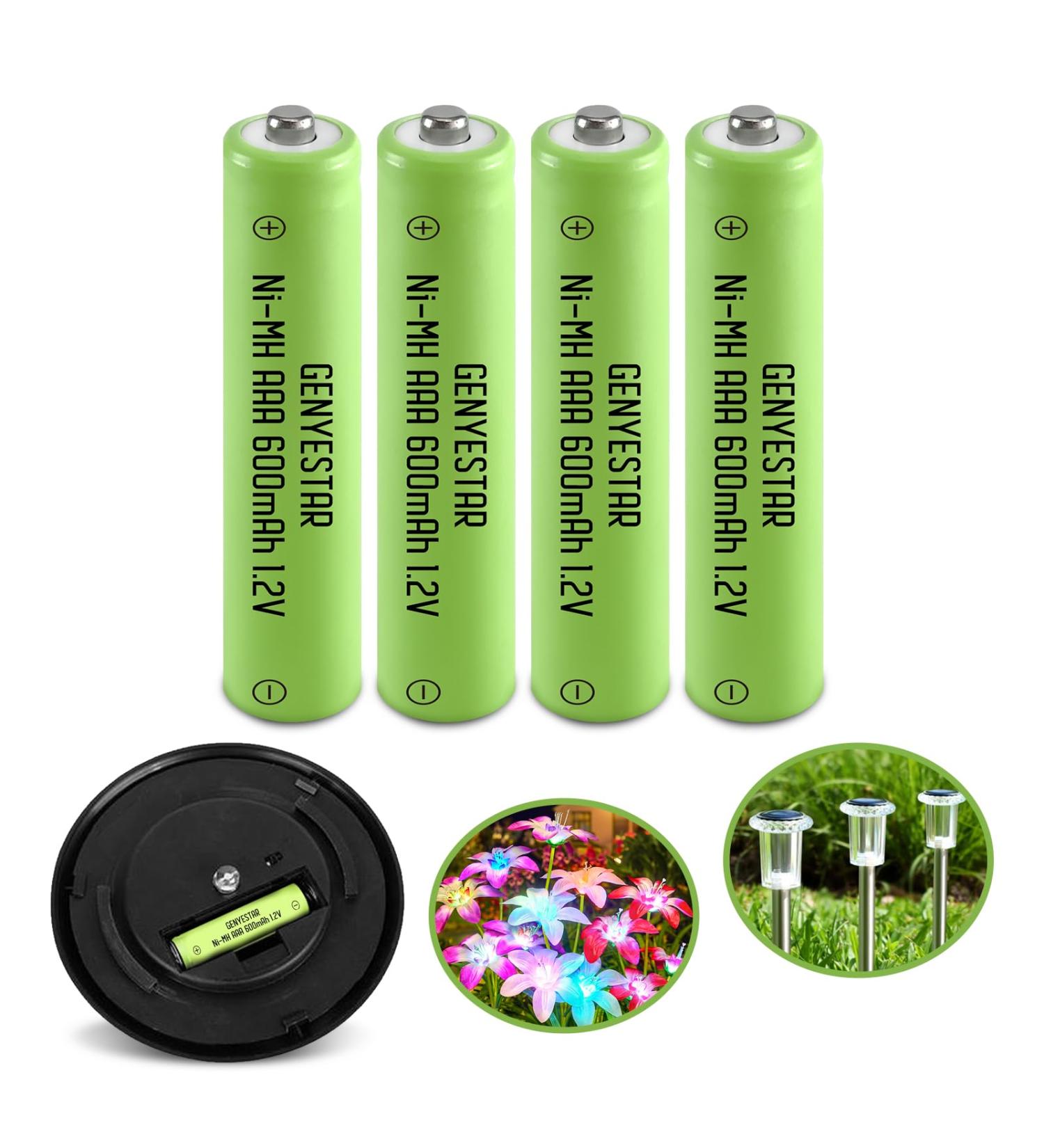 Ni-MH Rechargeable AAA Batteries 600mAh - High Capacity 1.2V Pre-Charged for Solar Garden Lights | 4 Pack - Buy Online on GoSupps.com