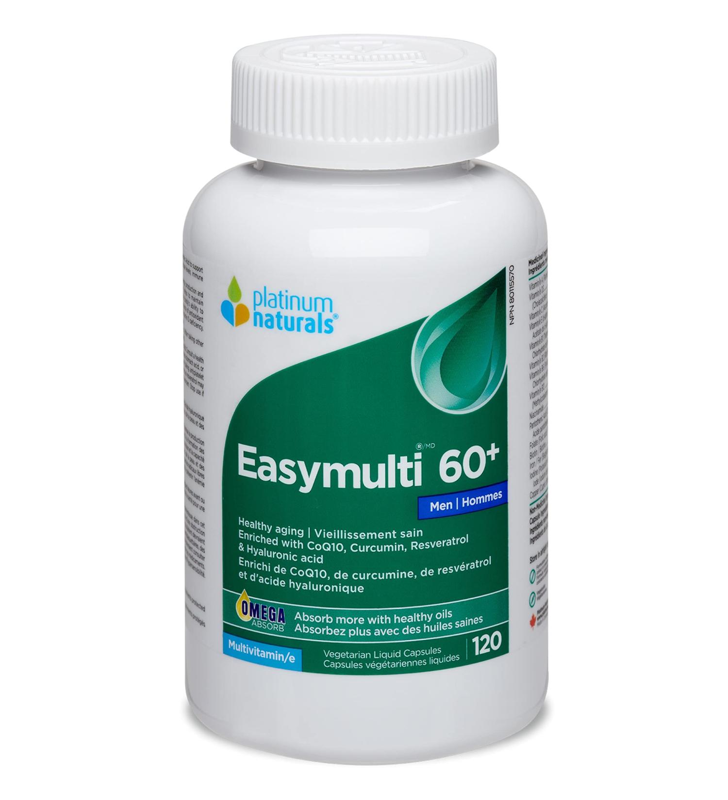 Platinum Naturals - Easymulti 60+ for Men 120 Capsules - Men's Vitamins Multivitamin for Adults - Multivitamin with CoQ10 -Prostate Health Immune Support & Heart Health CoQ10-Mens Daily Multivitamin 120 count (Pack of 1) - Buy Online on GoSupps.com