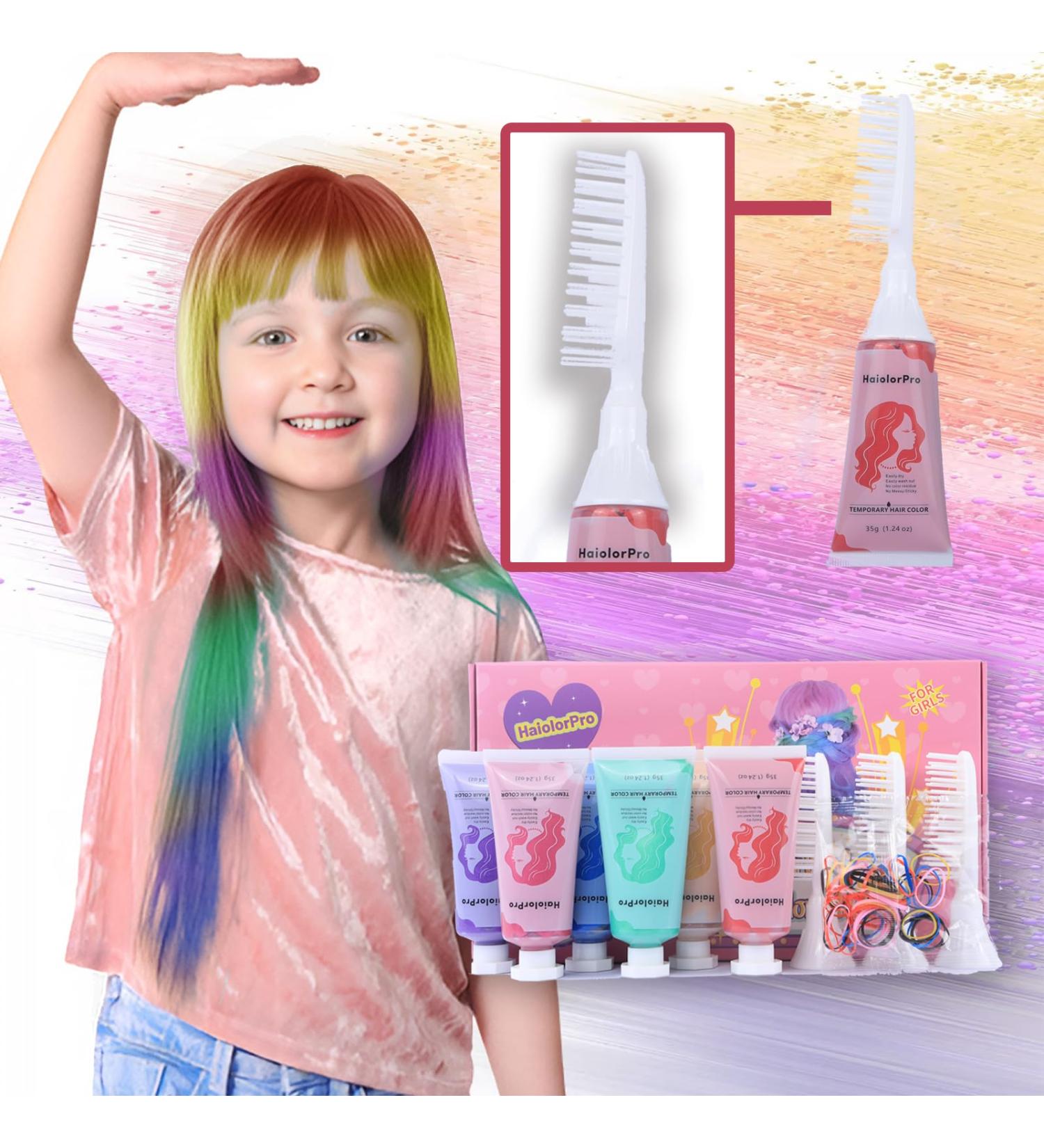 HaiolorPro 6PCS Hair Chalk for Girls & Kids Temporary Hair Colour Spray for Kids Temporary Hair Dye Girls Birthday Presents Kids Temporary Hair Makeup Sets Dye for Dark Hair 35 g (Pack of 6) Green+Blue+Pink+Purple+Blonde+Red - Buy Online on GoSupps.com