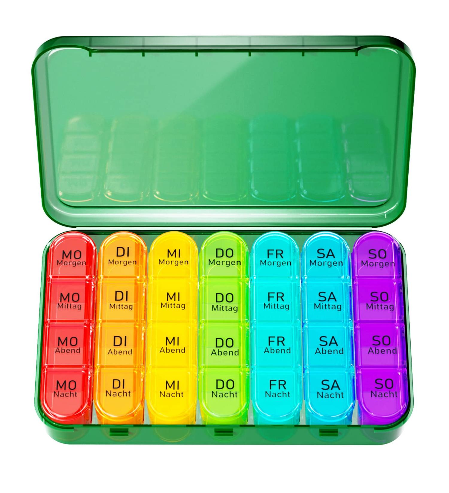 Doruimi 7-Day Tablet Box - Weekly Pill Organizer with Large Compartments & Easy Open Design for Kids & Seniors - Olive Green - Buy Online on GoSupps.com