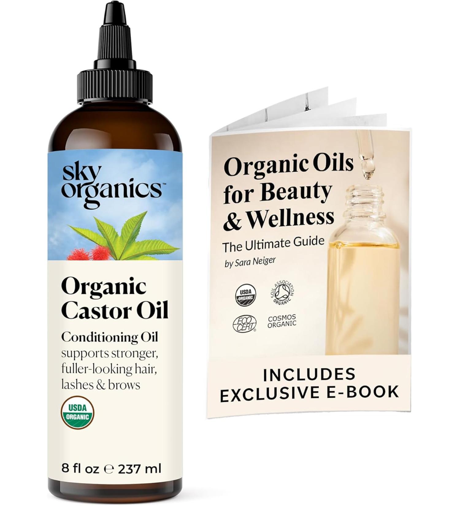 Sky Organics USDA Certified Organic Castor Oil 8 fl oz - Strengthen, Moisturize & Condition Hair, Lashes & Brows - 100% Pure, Cold-Pressed Formula - Buy Online on GoSupps.com
