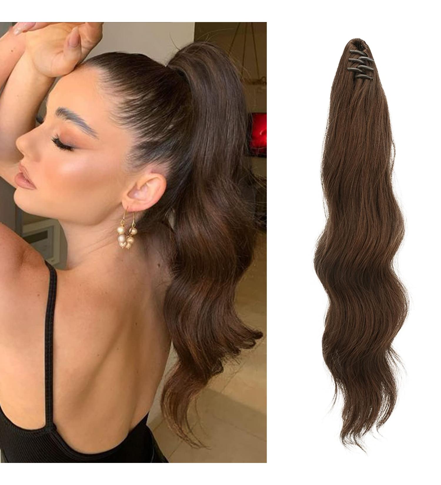 50 cm Chocolate Brown Ponytail Extensions Clip - Wavy Hair Braid for Women | Premium Quality Long Hair Extensions - Buy Online on GoSupps.com