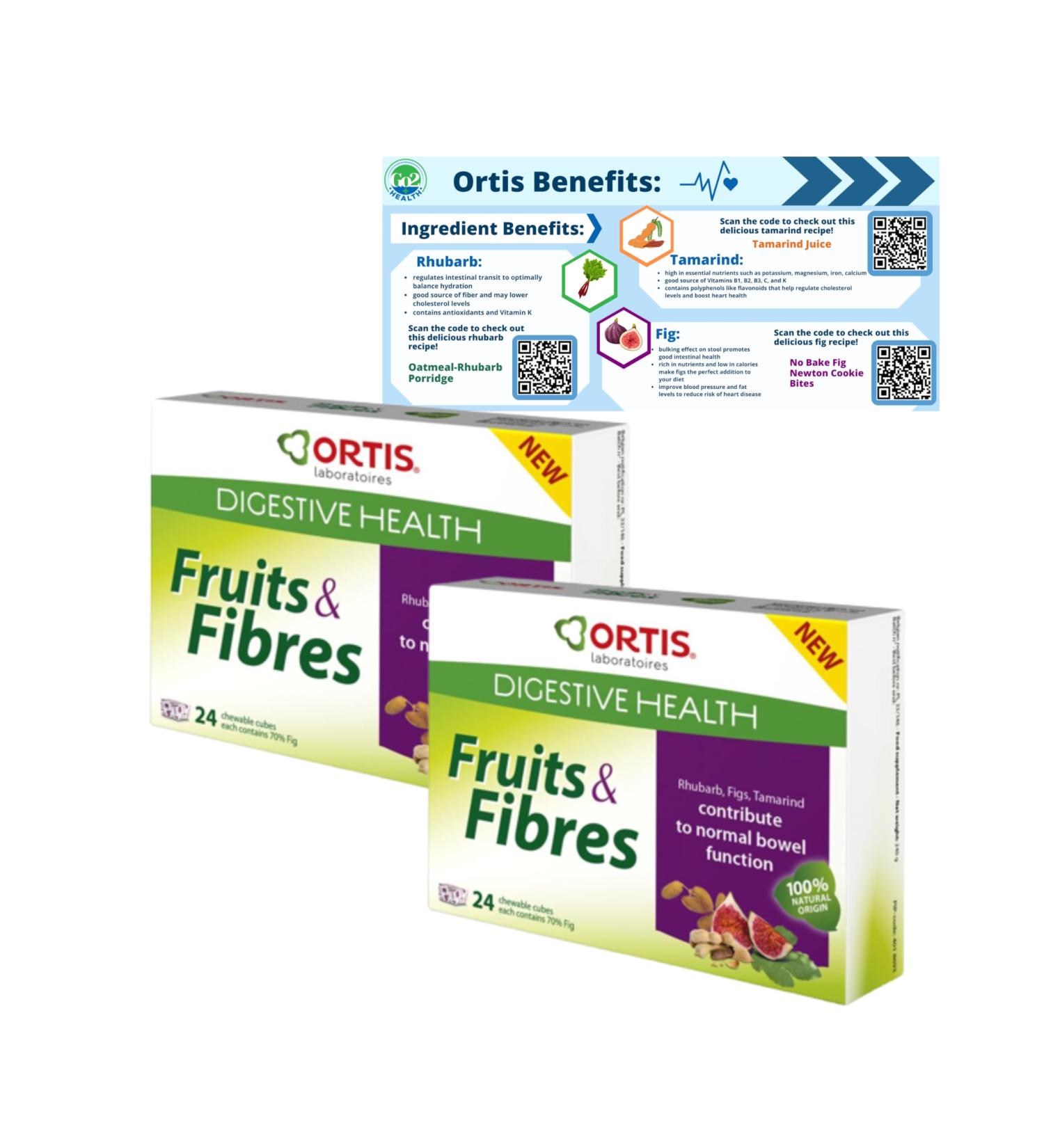 Constipation Relief Supplements Bundle Includes 2 Packs of Ortis Fruits and Fibres Cubes (24 Cubes per Pack) with Go2 Health Ortis Benefits Card - Buy Online on GoSupps.com