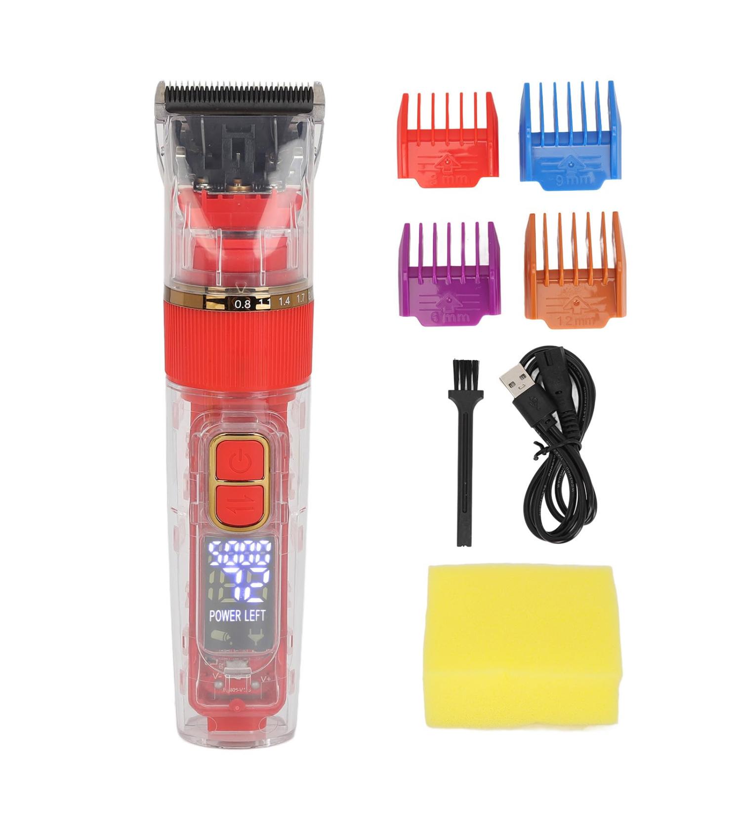 Dekaim Men's Hair Clipper Cordless Beard Trimmer Clippers Professional Hair Trimmer Haircutt Kit IPX7 Waterproof Transparent USB Rechargeable Electronic Hair Cutter (Red) - Buy Online on GoSupps.com