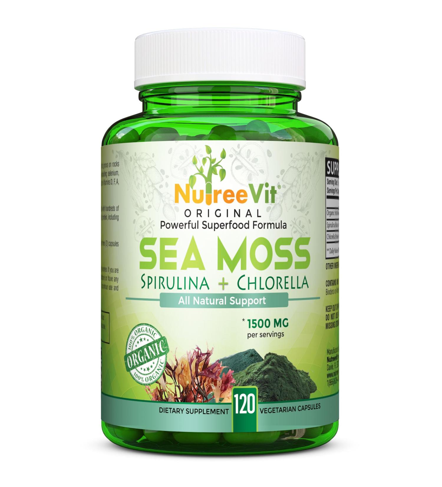 NutreeVit 100% Organic - Sea Moss+ Spirulina+ Chlorella (240 Capsules)