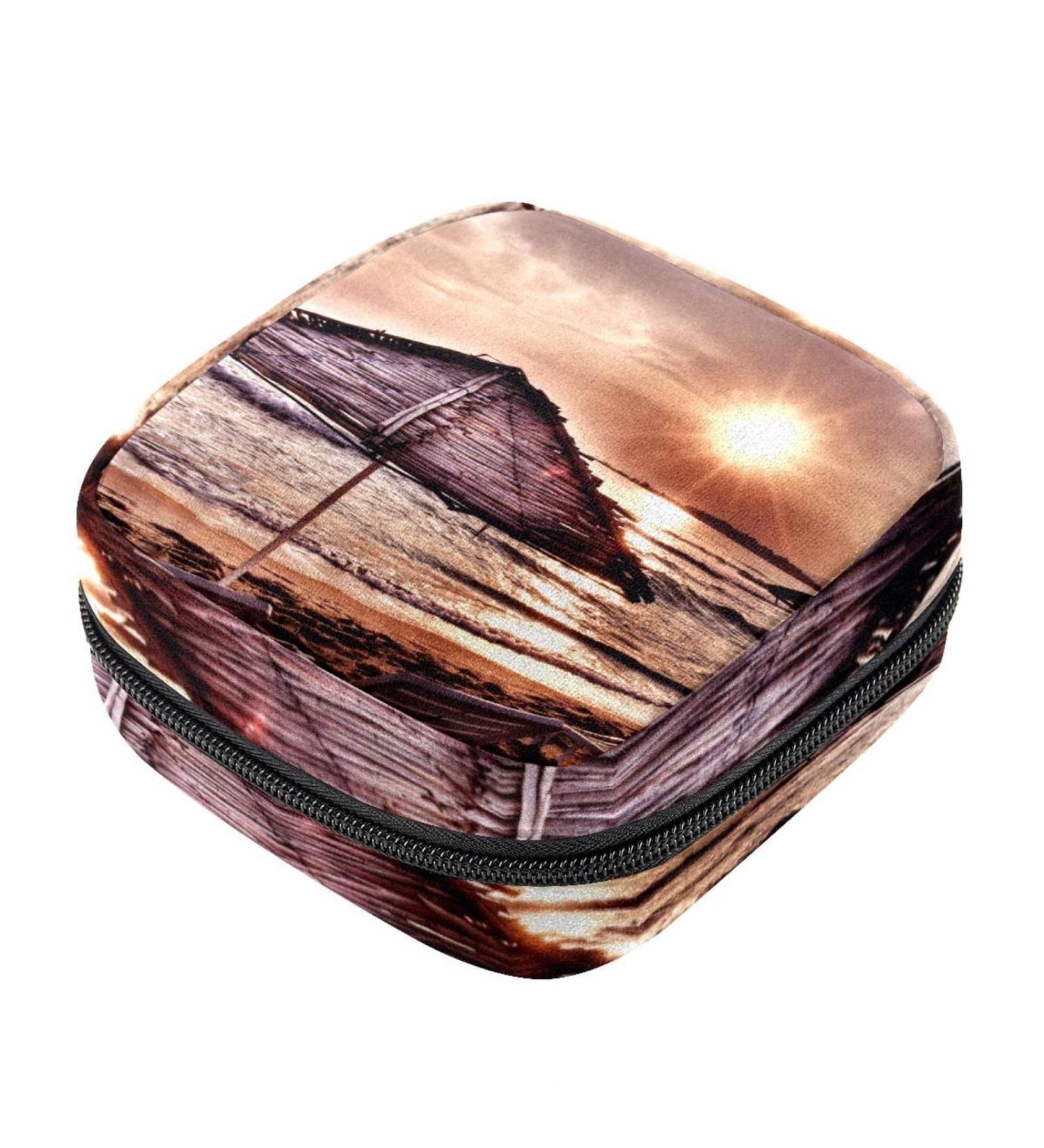 Portable Seaside Landscape Sanitary Napkin Storage Bag | Menstruation Pad & Menstrual Cup Pocket with Zipper for Teen Girls & Women - Buy Online on GoSupps.com