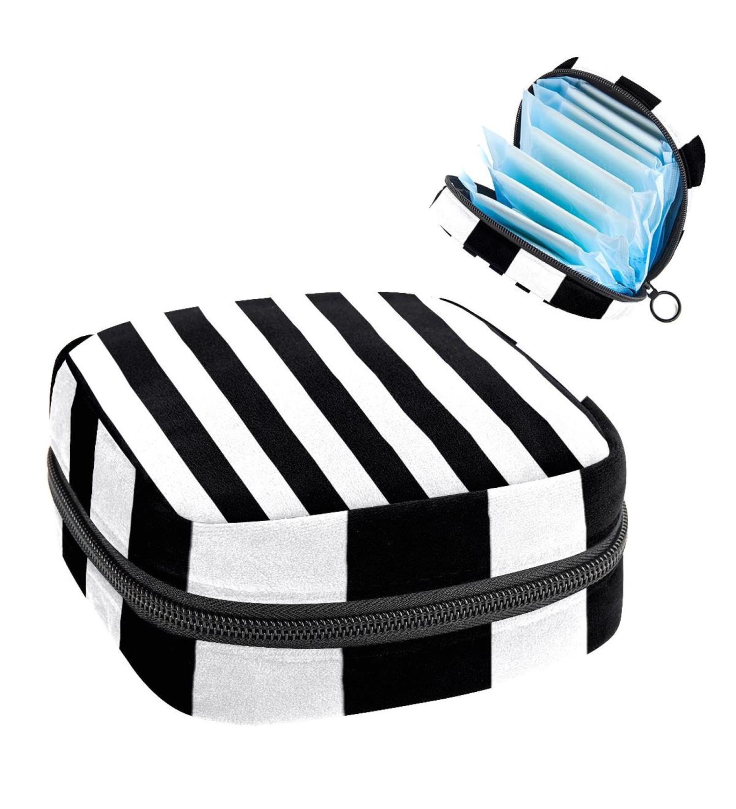 GIAPB Period Bag - Sanitary Napkin Storage & Travel Makeup Bag | Black White Stripe Pattern - Color1879 - Buy Online on GoSupps.com