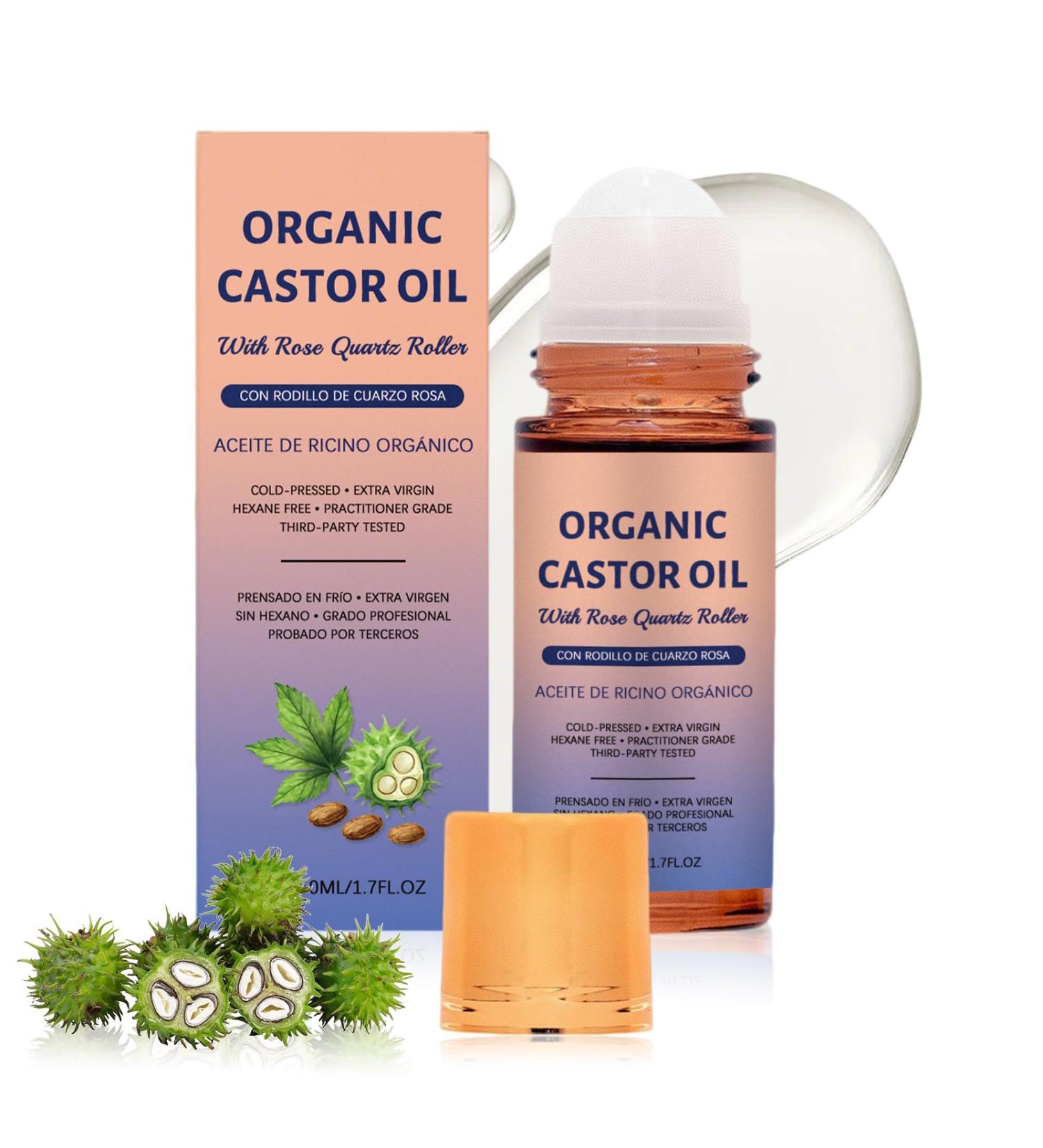 Organic Castor Oil with Rose Quartz Roller Castor Oil Roll-On with Rose Quartz for Skin Brows & Lashes 1.7 fl oz 100% Pure Cold-Pressed Hexane-Free (1 pcs) - Buy Online on GoSupps.com