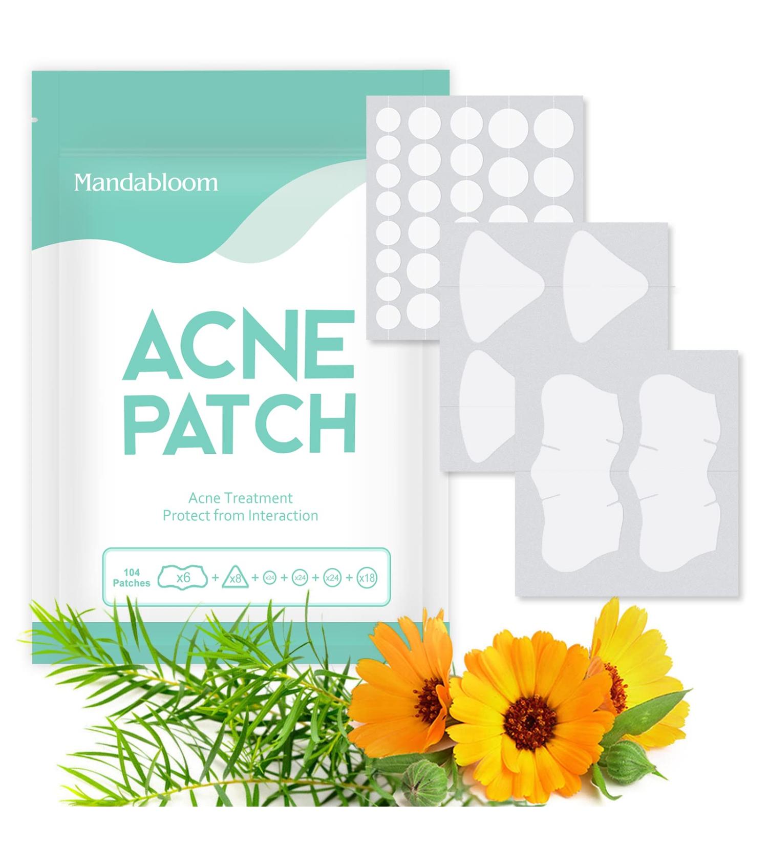 Mandabloom Acne Patch with Tea Tree & Calendula Oil | 104 Dot & Nose/T-Zone Patches | Acne Absorbing Cover for Face, Chin, Body - Buy Online on GoSupps.com