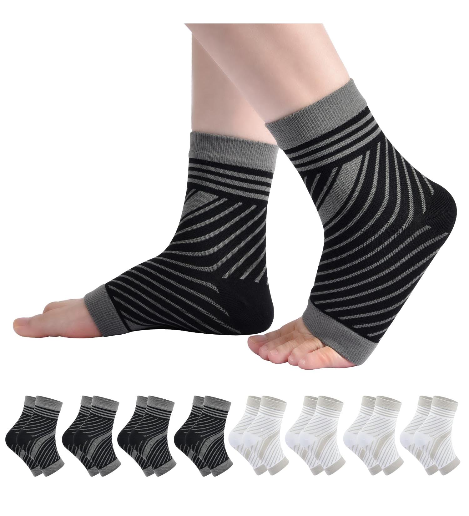 8 Pairs Neuropathy Socks Plantar Fasciitis Compression Support | Men & Women | Sports Injury Recovery | Arch Support | Pain Relief | M Black+White - Buy Online on GoSupps.com