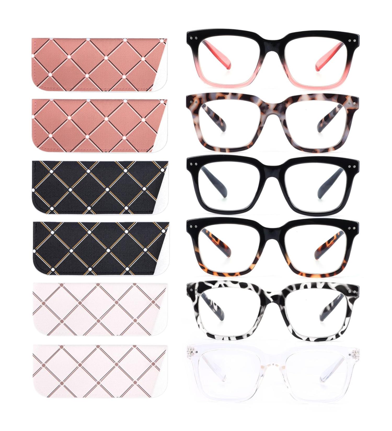 6 Pack Fashion Reading Glasses | Blue Light Blocking Oversized Square Readers for Men & Women | Spring Hinge | 1.25x Magnification - Buy Online on GoSupps.com