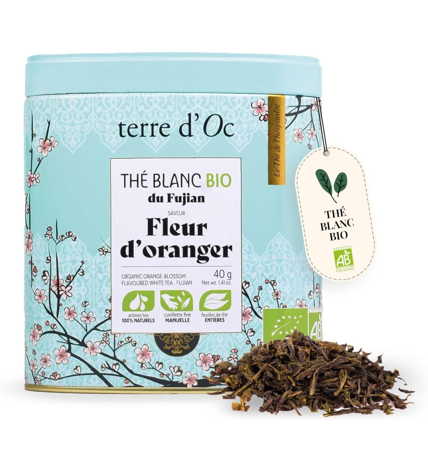 terre d'Oc - Organic White Tea from Fujian - Orange Blossom Flavor - Metal Box - Loose Leaf - Gift Idea for Men and Women - - Buy Online on GoSupps.com