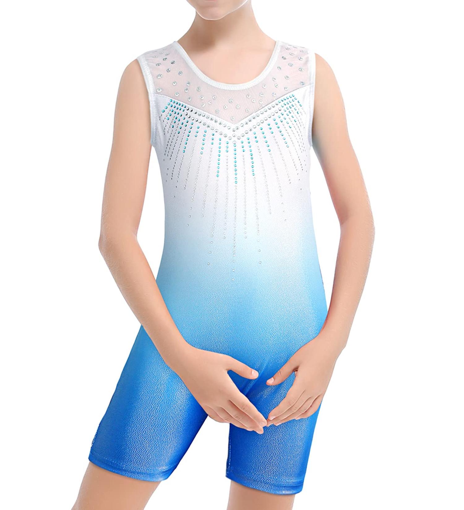 DAXIANG Girls Gymnastics Leotard with Black Shorts Unitard in Blue Pink | Size 4-5 Years - Buy Online on GoSupps.com