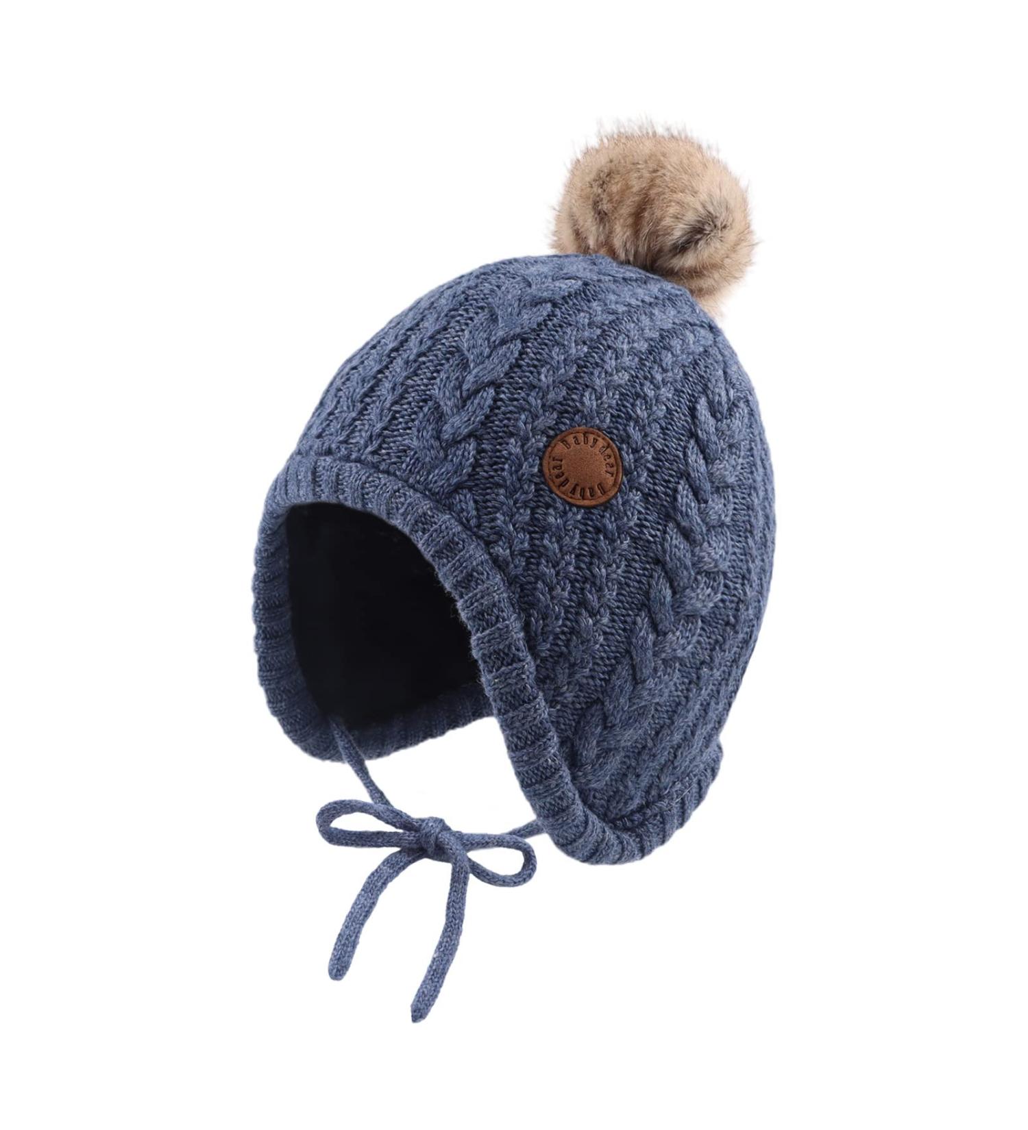 XIAOHAWANG Baby Boys Winter Hat with Velvet Lining and Earflaps - 0-6 Months, Jean Blue - Buy Online on GoSupps.com