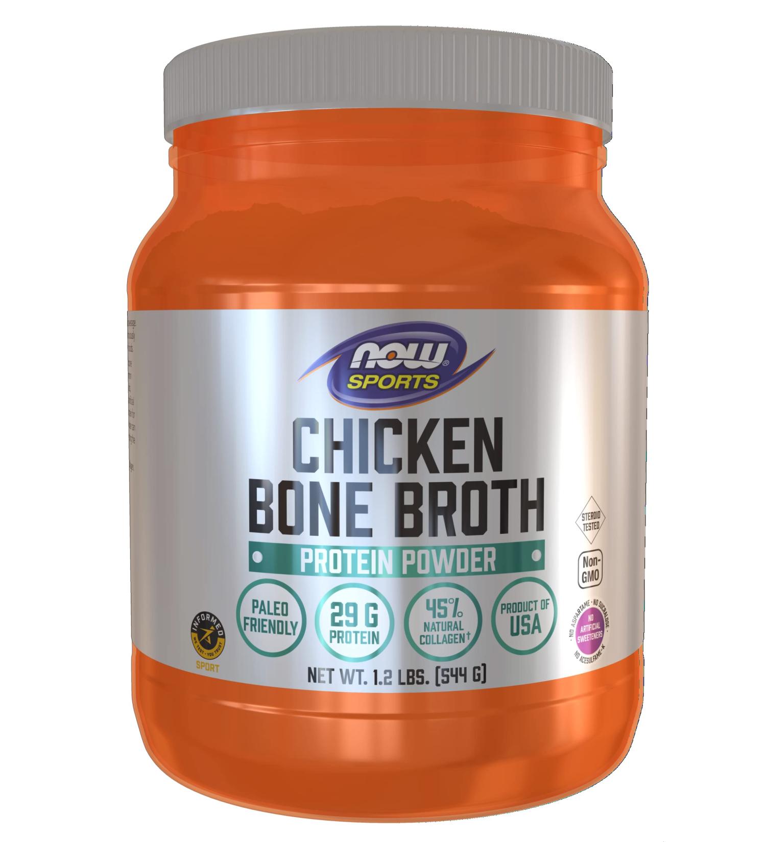 Now Foods Sports Chicken Bone Broth Protein Powder 1.2 lbs (544 g) - Buy Online on GoSupps.com