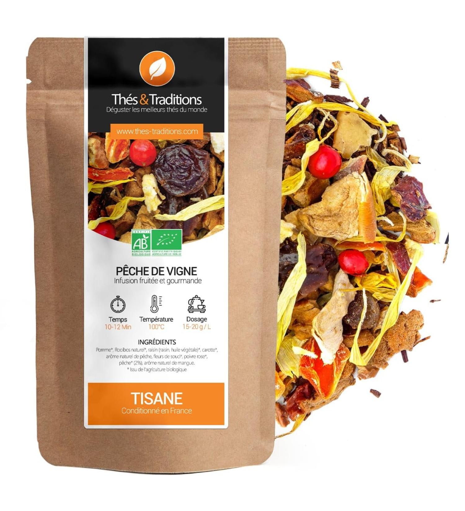  Th s & Traditions Organic Vine Peach Infusion | 100g Bulk Bag | Certified Organic  - Buy Online on GoSupps.com