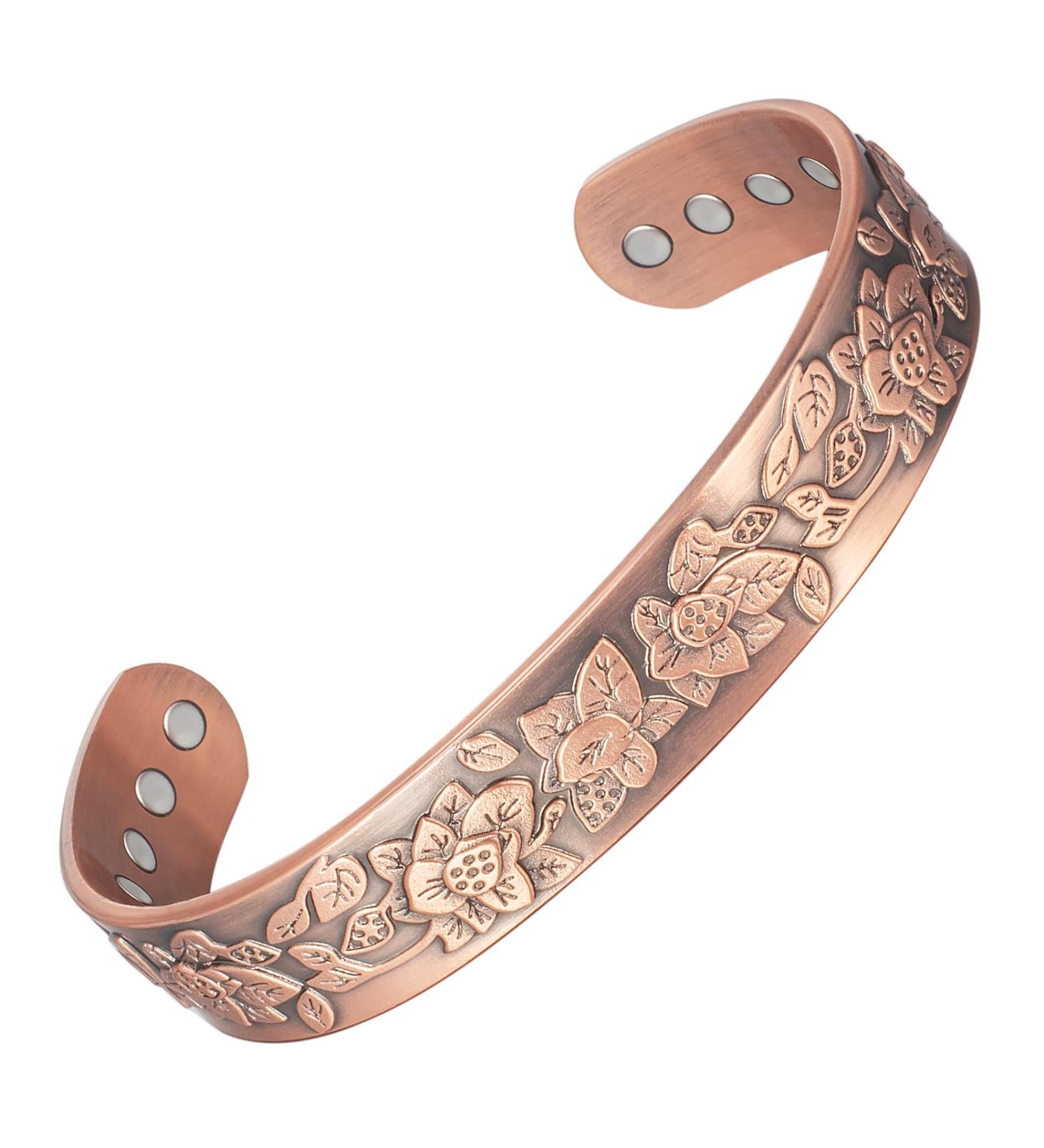 99% Pure Copper Magnetic Bracelet for Women - Adjustable Retro Flowers Design for Arthritis Relief | Copper Jewelry - Buy Online on GoSupps.com