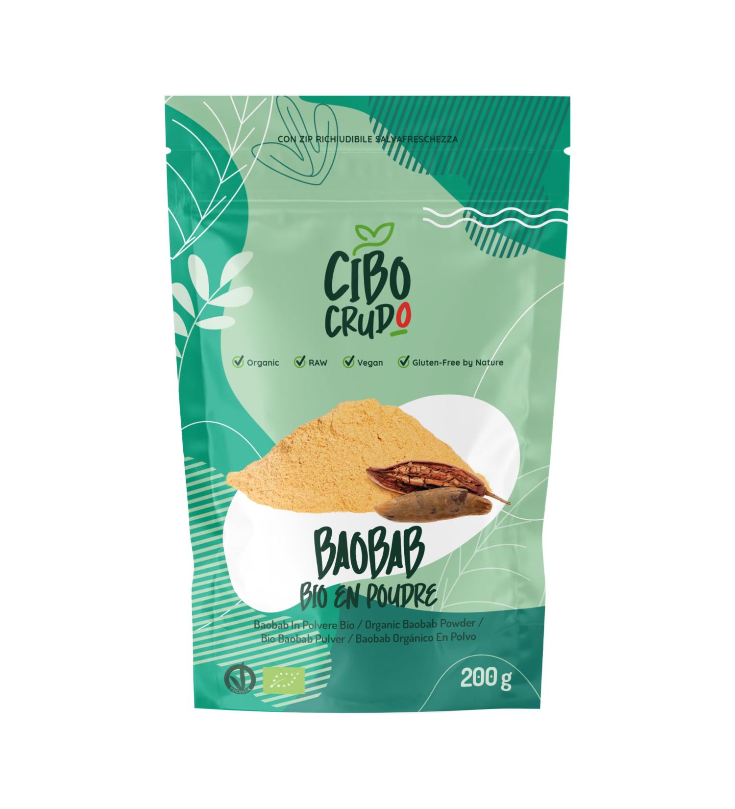 Organic Baobab Powder - 200 g. Powder from the Fruit of the Tree of Life or Adansonia. Contains Protein Fibers Calcium Vitamin C and Iron. - Buy Online on GoSupps.com