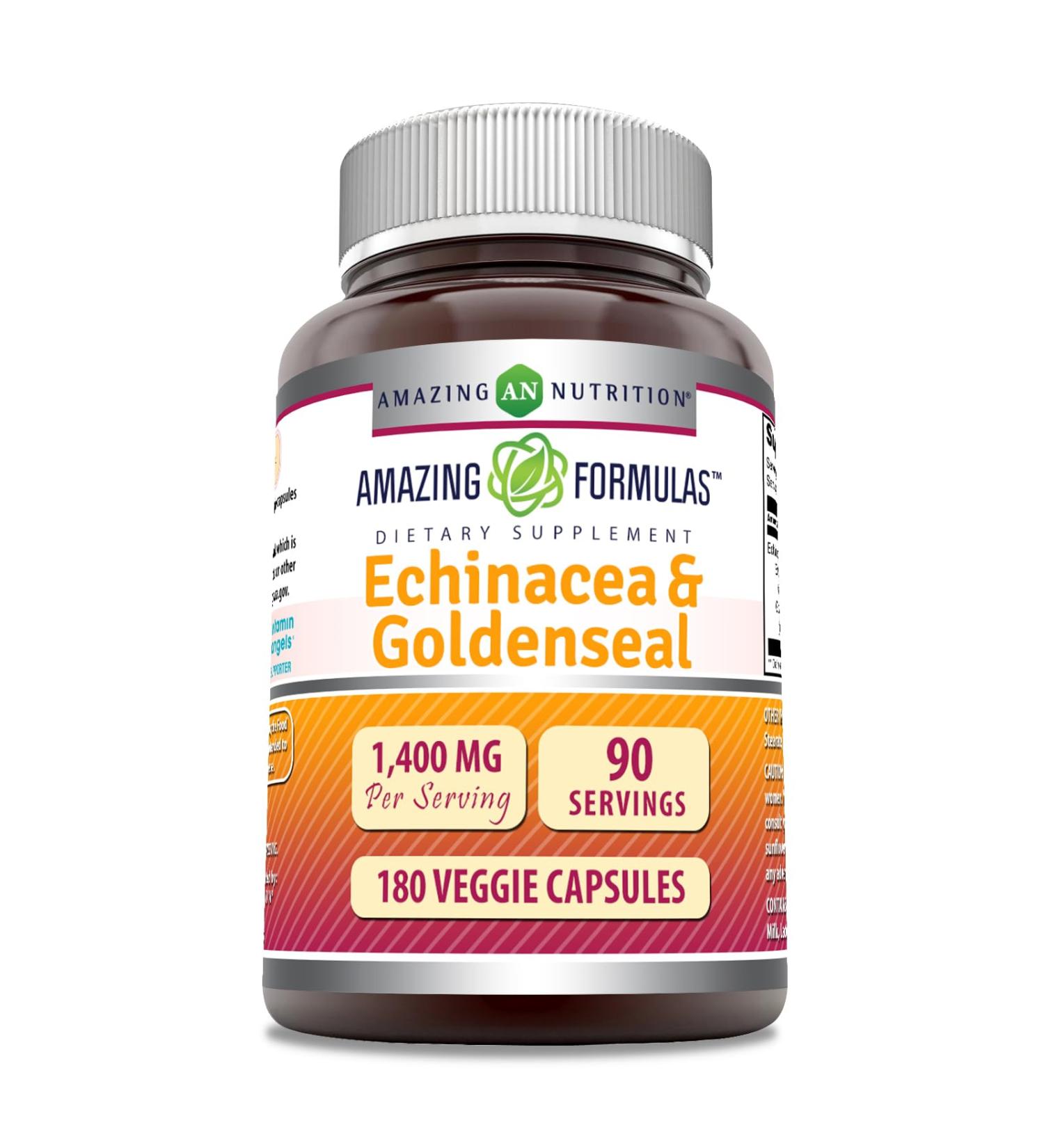 Amazing Formulas Echinacea & Goldenseal Supplement | 1400 Mg Per Serving | Veggie Capsules | Non-GMO | Gluten Free | Made in USA (1 Pack | 180 Count) Unflavored - 180 Count - Buy Online on GoSupps.com